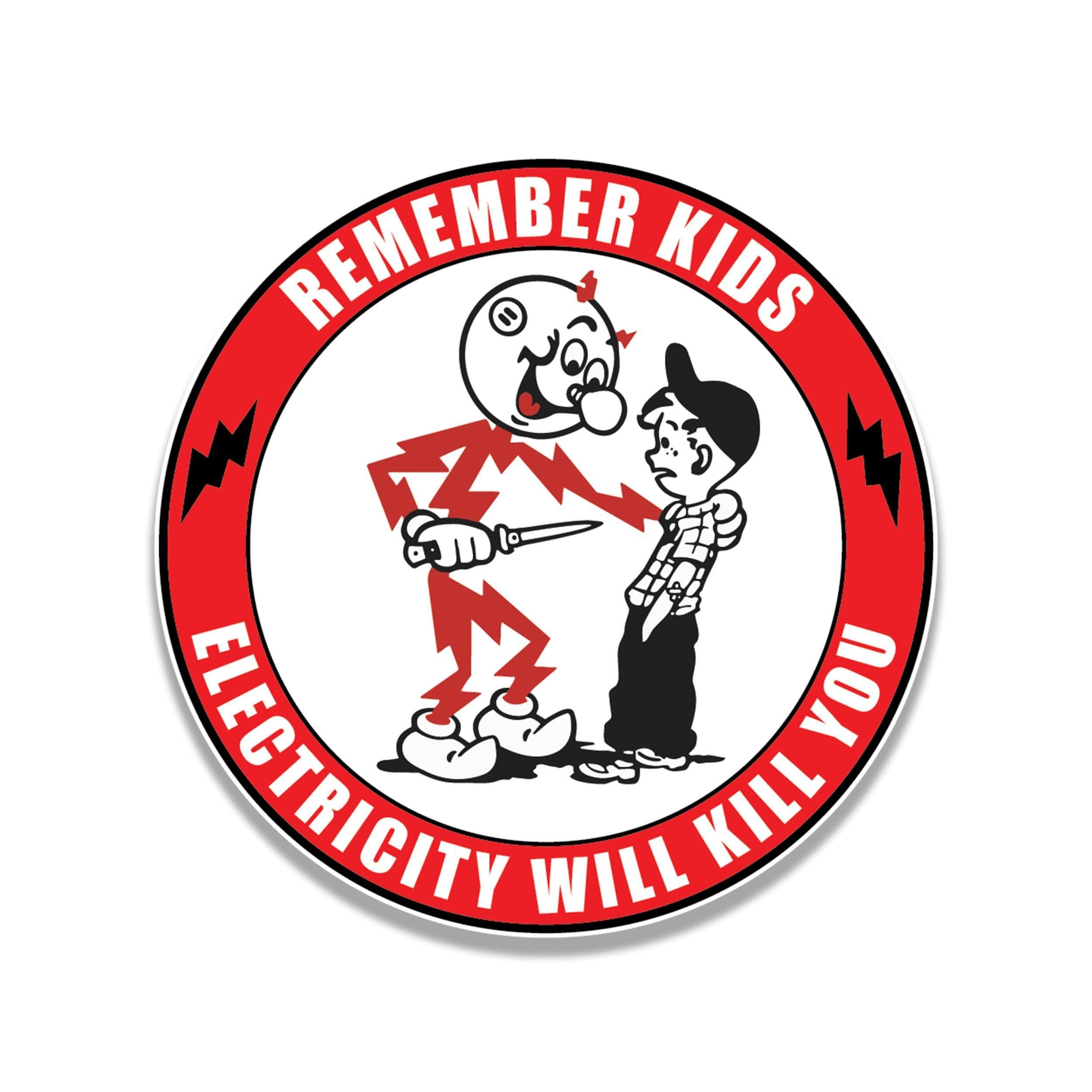 Remember Kids Electricity Will Kill Vintage Waterproof Vinyl Sticker Retro Logo Sticker Funny Adult Sticker Old School Sticker 70s Sticker