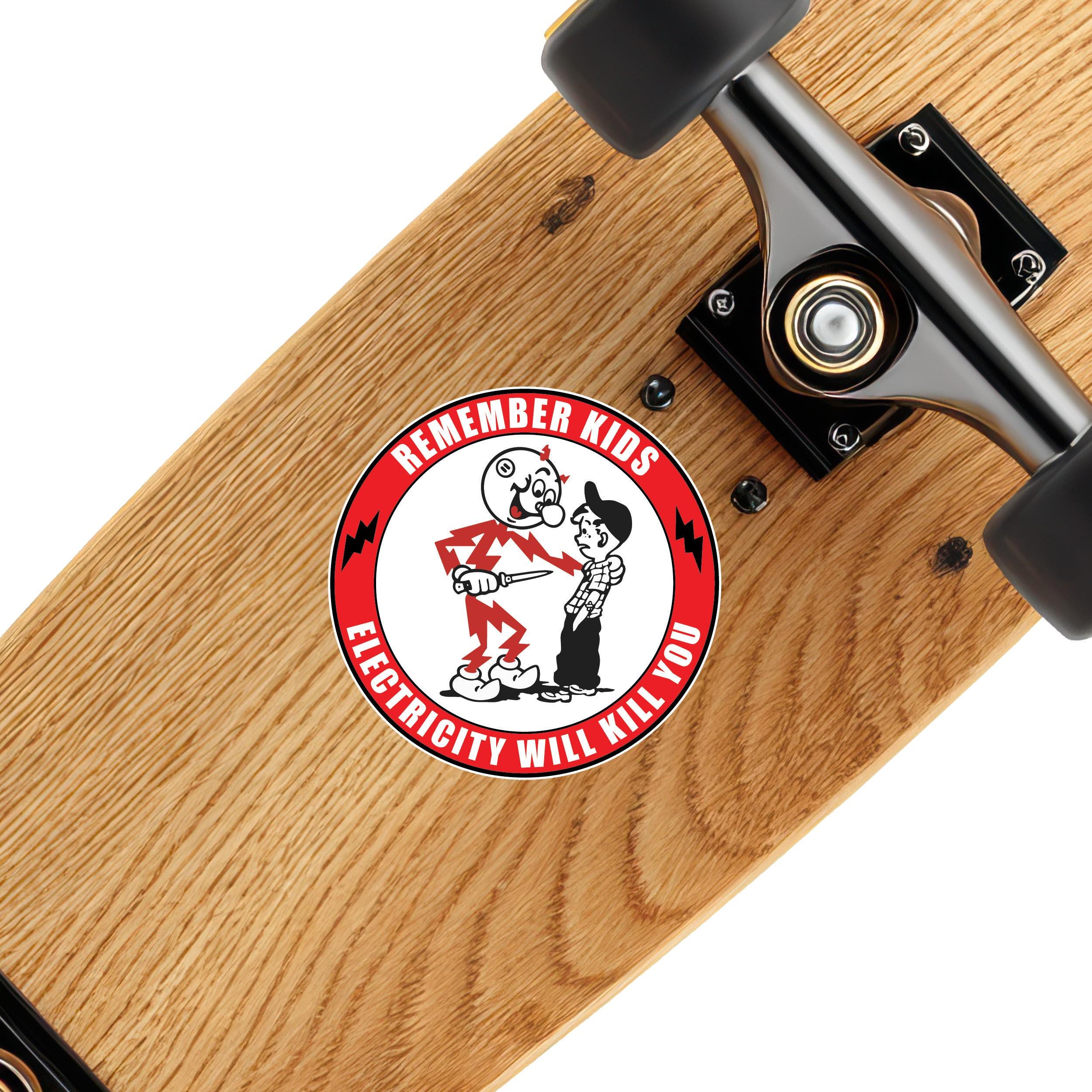 Remember Kids Electricity Will Kill Vintage Waterproof Vinyl Sticker Retro Logo Sticker Funny Adult Sticker Old School Sticker 70s Sticker
