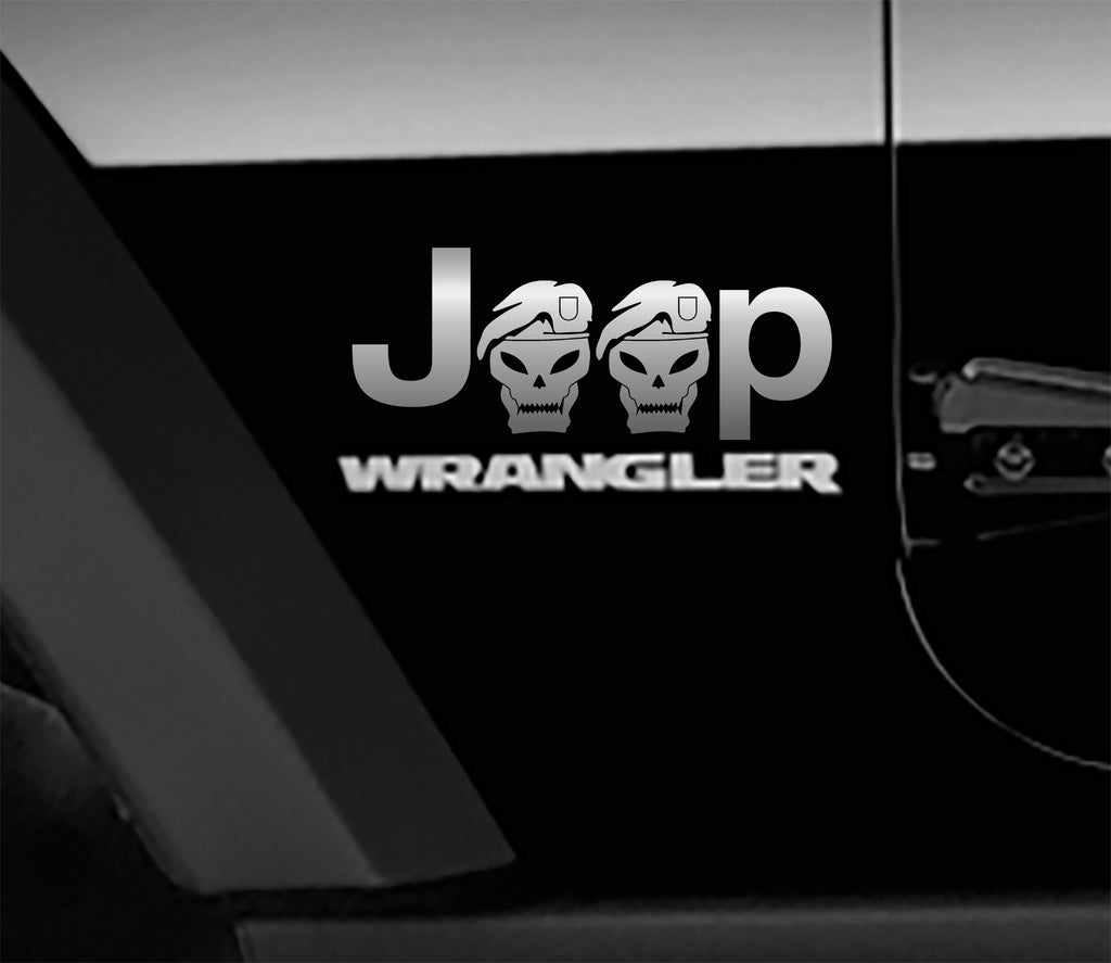 Jeep Wrangler Green Beret Skull Side Fender Vinyl Decals x2 (Pair)