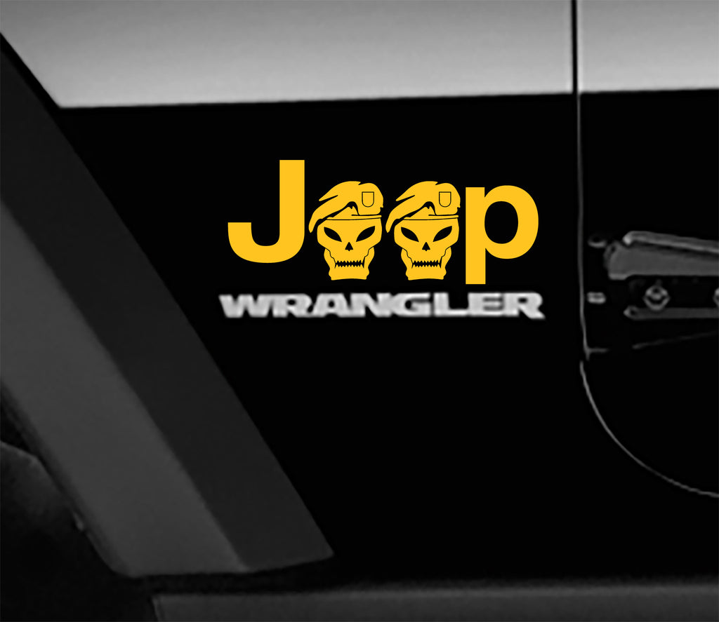 Jeep Wrangler Green Beret Skull Side Fender Vinyl Decals x2 (Pair)