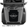 Black Military Roundel Star blackout hood decal on silver Jeep Wrangler JK with circled star and side stripes