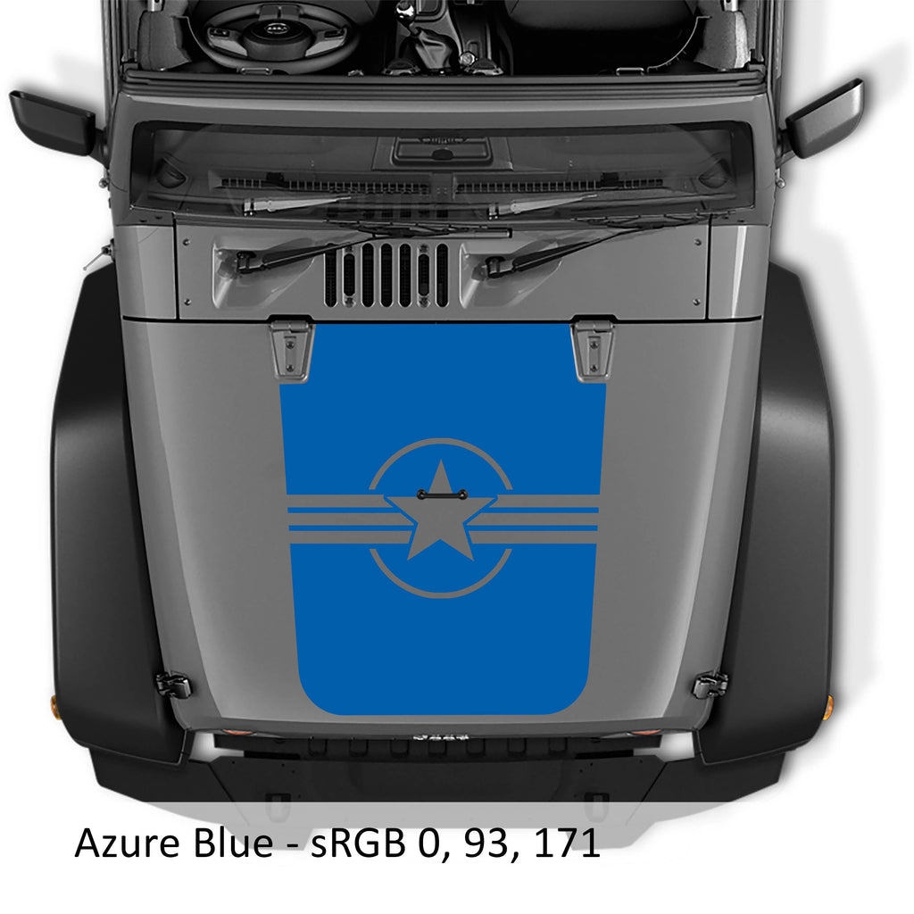 Azure blue Military Roundel Star V2 blackout hood decal layout preview with distressed star and squeegee