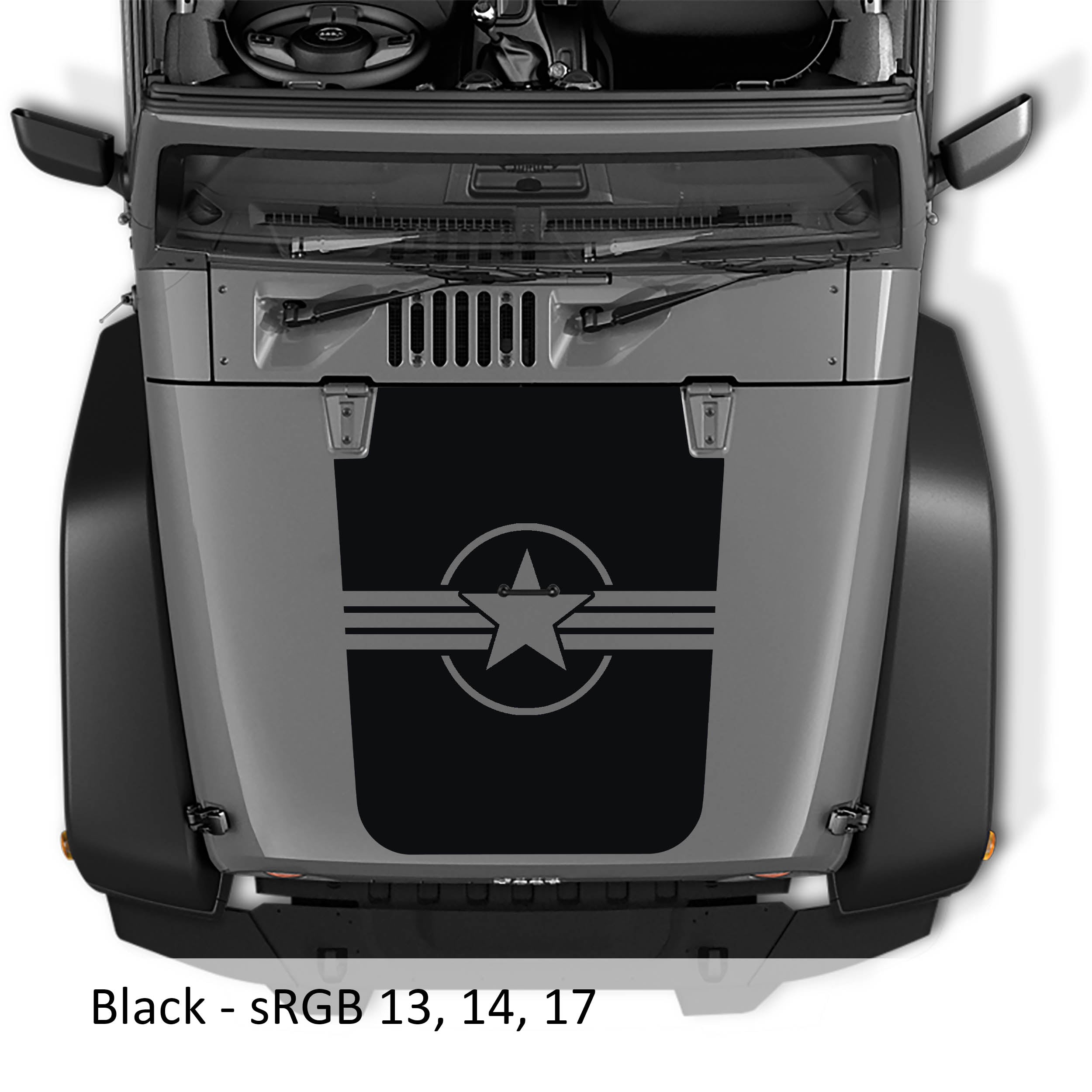 Black Military Roundel Star V2 blackout hood decal layout preview with star inside circle and blue squeegee