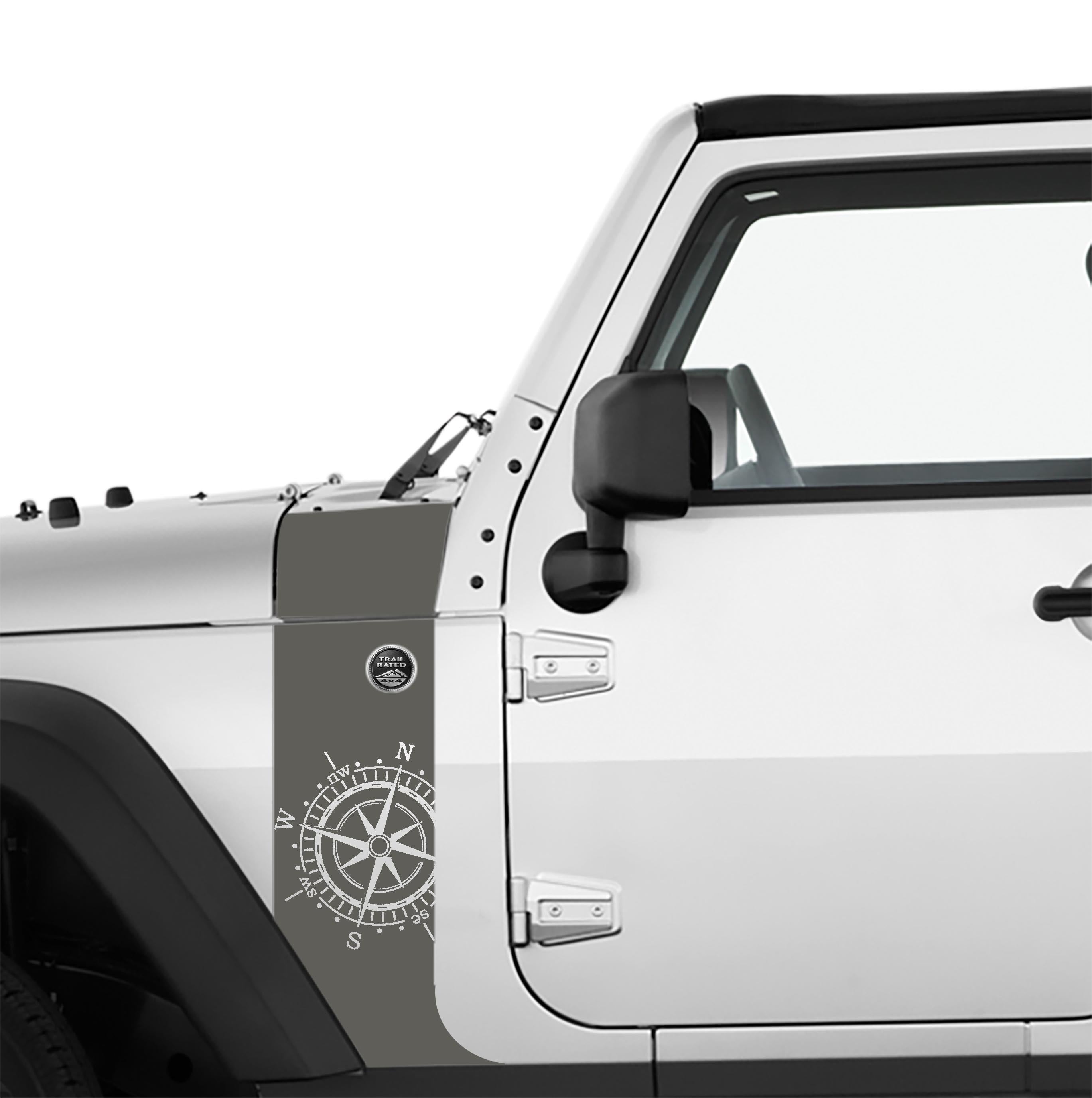 JK/JKU Nautical Compass Hood Cowl & Fender Stripe Graphic Vinyl Decal Kit x2 (Pair)