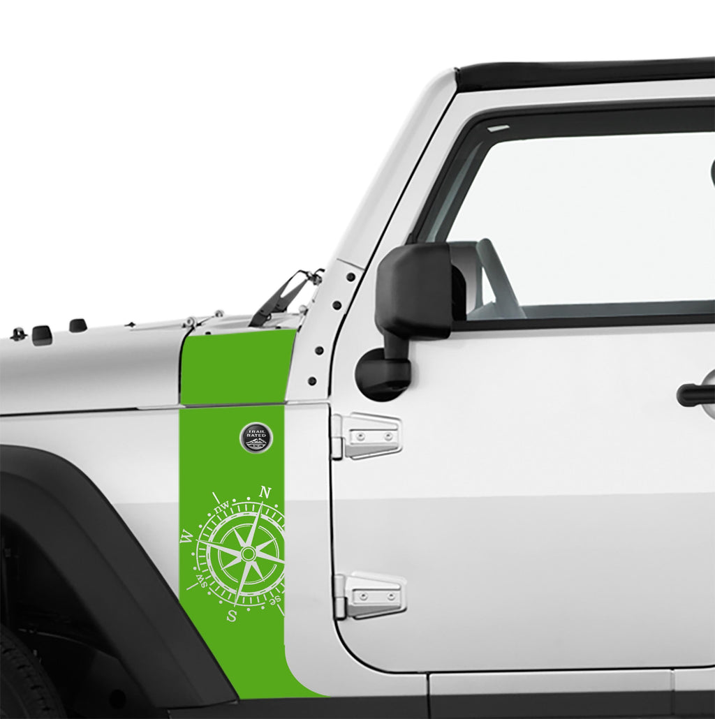 JK/JKU Nautical Compass Hood Cowl & Fender Stripe Graphic Vinyl Decal Kit x2 (Pair)