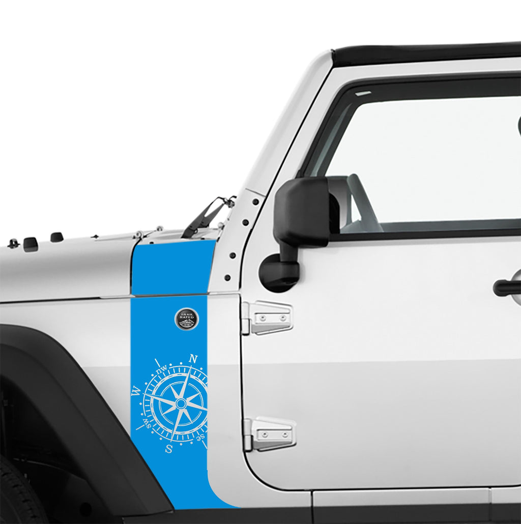 JK/JKU Nautical Compass Hood Cowl & Fender Stripe Graphic Vinyl Decal Kit x2 (Pair)