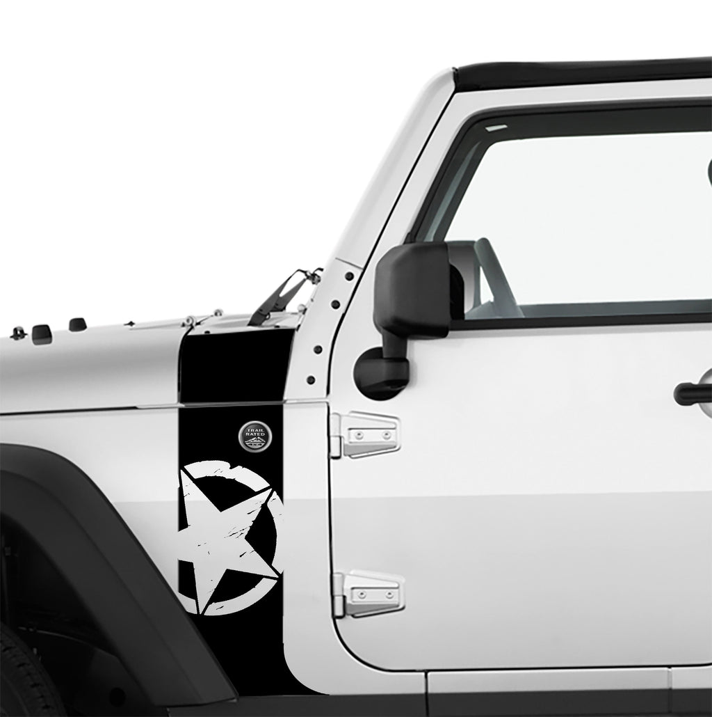 JK/JKU Alpha Romeo Military Star Hood Cowl & Fender Stripe Graphic Vinyl Decal Kit x2 (Pair)