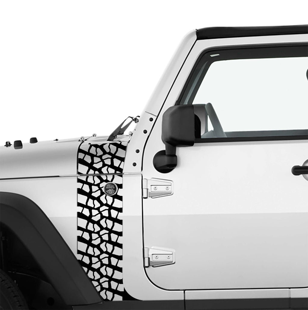 JK/JKU Tire Track Hood Cowl & Fender Stripe Graphic Waterproof Vinyl Decal Kit x2 (Pair)