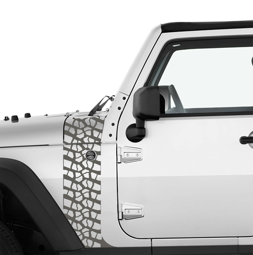 JK/JKU Tire Track Hood Cowl & Fender Stripe Graphic Waterproof Vinyl Decal Kit x2 (Pair)