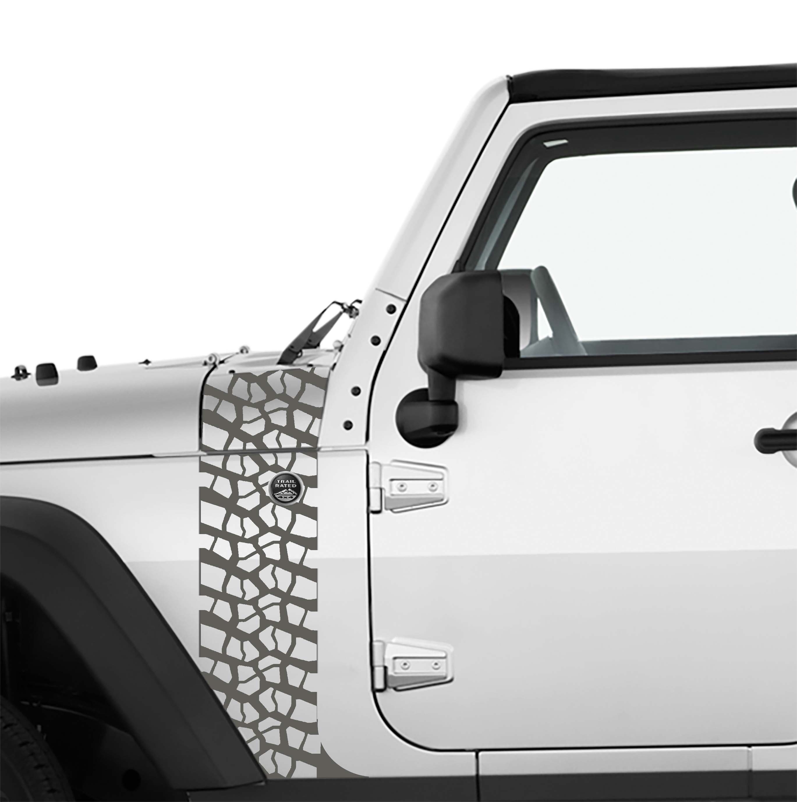 JK/JKU Tire Track Hood Cowl & Fender Stripe Graphic Waterproof Vinyl Decal Kit x2 (Pair)