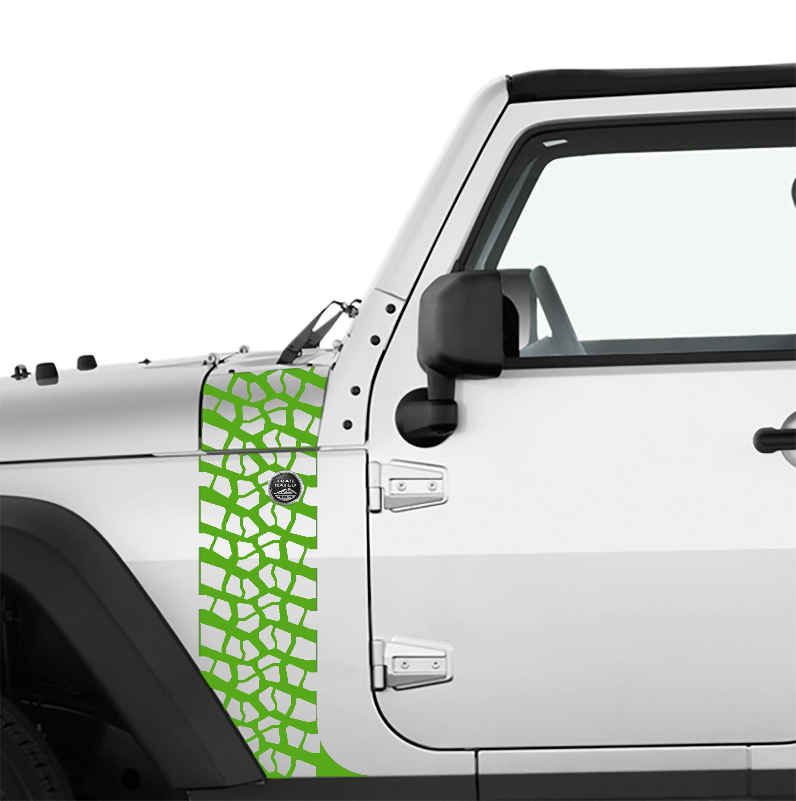 JK/JKU Tire Track Hood Cowl & Fender Stripe Graphic Waterproof Vinyl Decal Kit x2 (Pair)