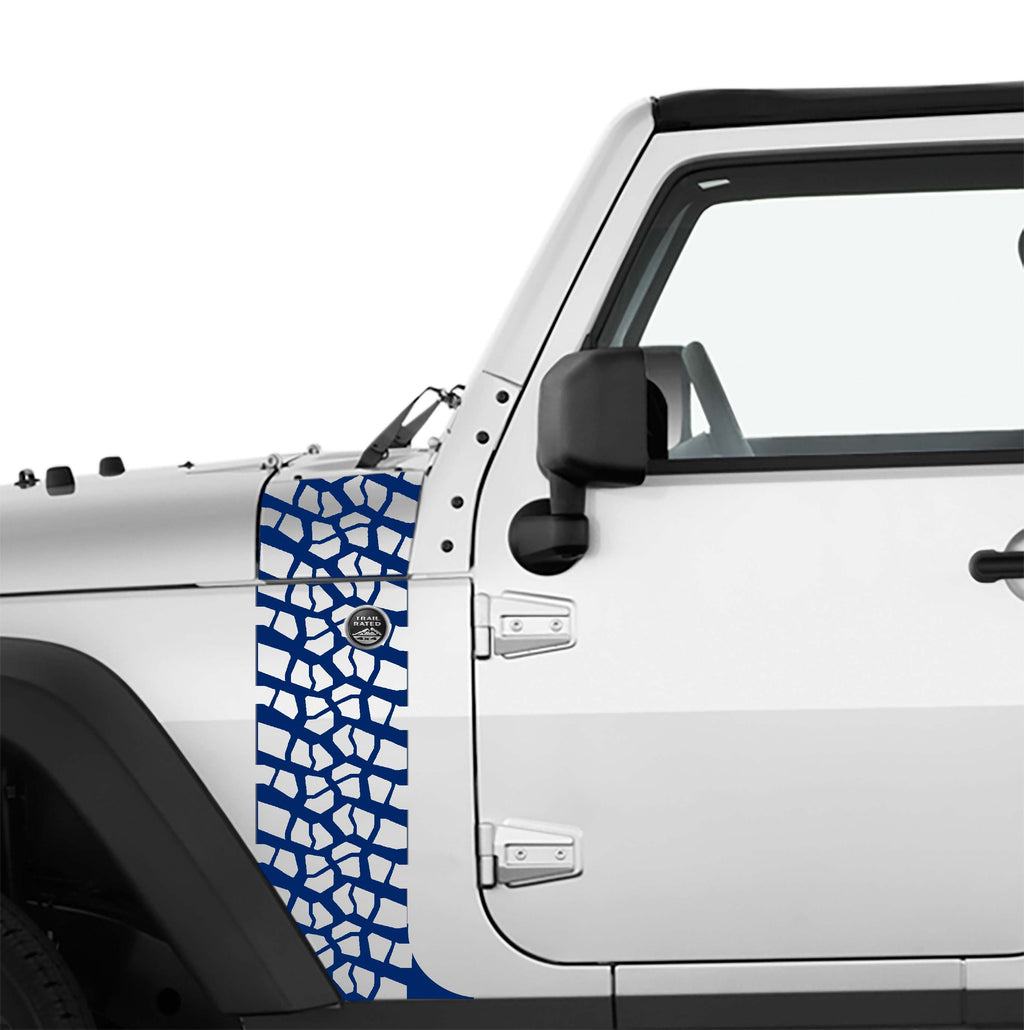 JK/JKU Tire Track Hood Cowl & Fender Stripe Graphic Waterproof Vinyl Decal Kit x2 (Pair)