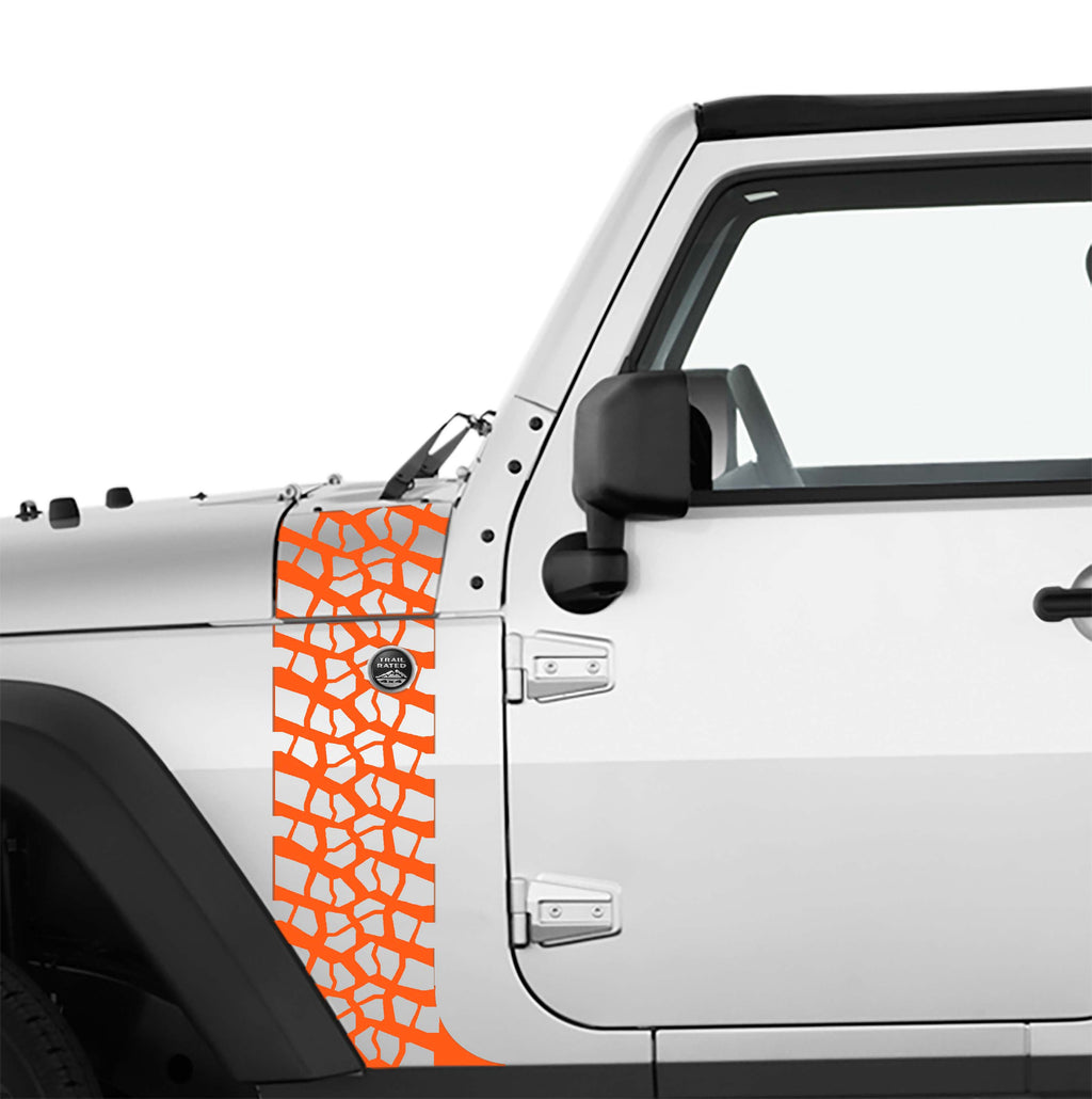 JK/JKU Tire Track Hood Cowl & Fender Stripe Graphic Waterproof Vinyl Decal Kit x2 (Pair)