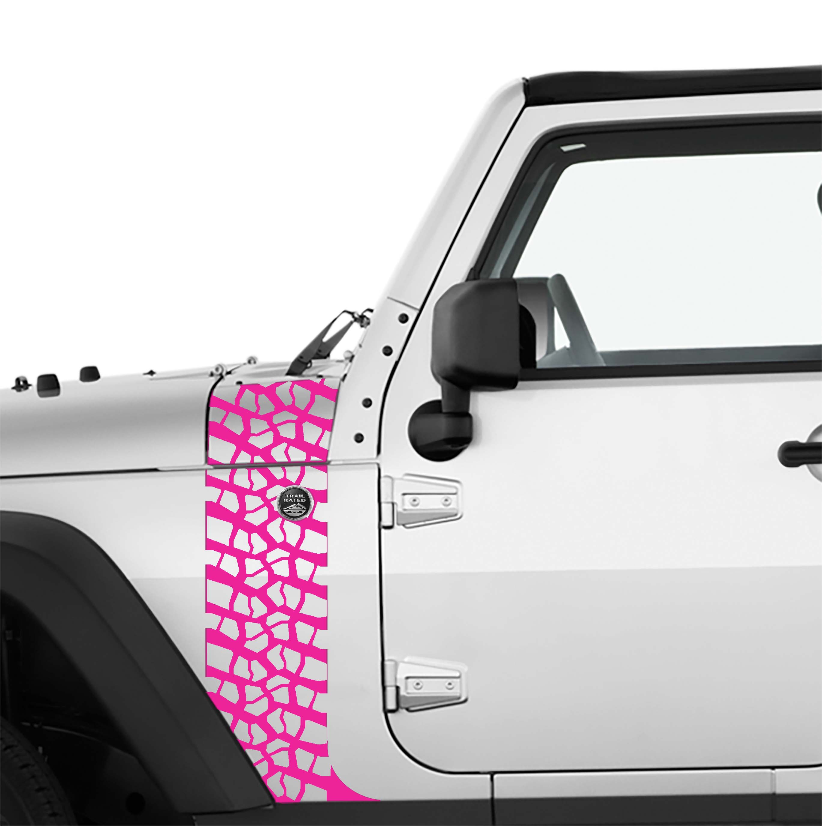 JK/JKU Tire Track Hood Cowl & Fender Stripe Graphic Waterproof Vinyl Decal Kit x2 (Pair)
