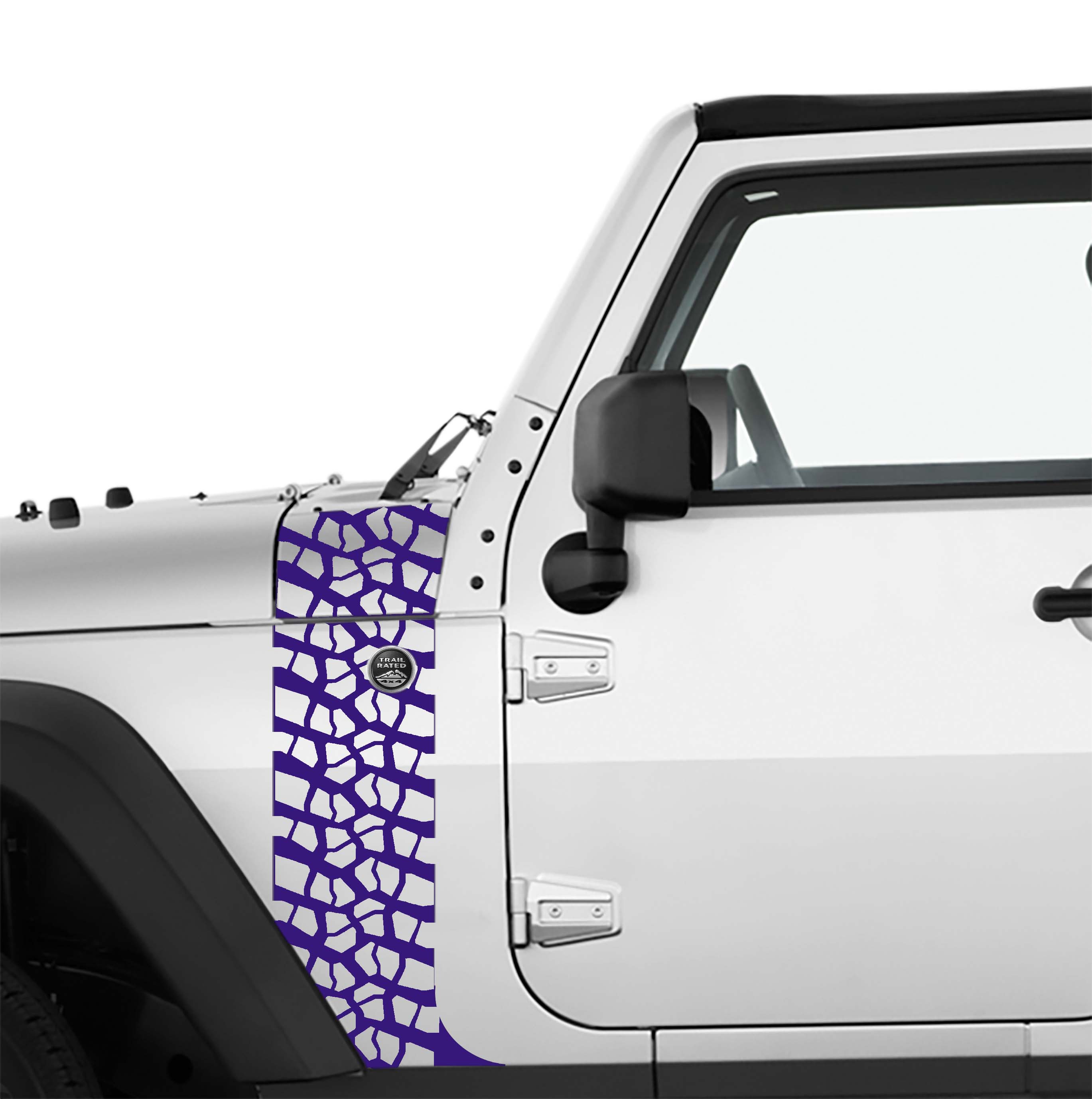 JK/JKU Tire Track Hood Cowl & Fender Stripe Graphic Waterproof Vinyl Decal Kit x2 (Pair)