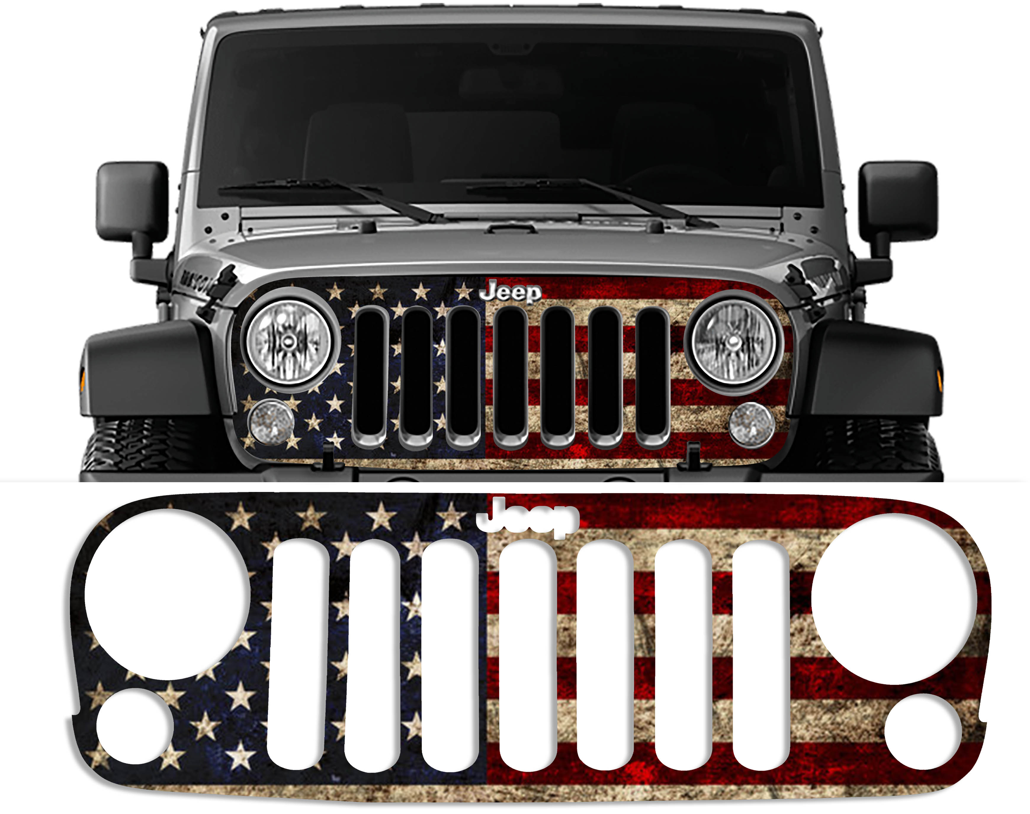 Rustic Old Glory Grille Skin Vinyl Graphic for JJK & JKU Wranglers