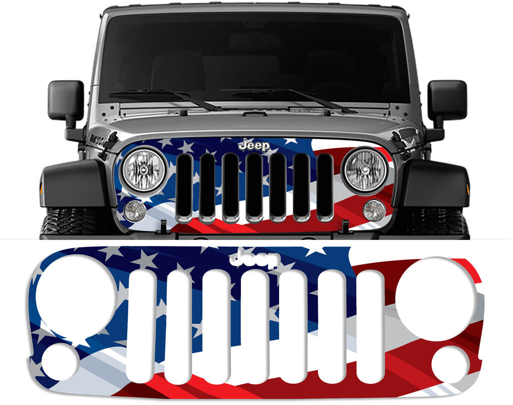 Wavey American Flag Grille Skin Vinyl Graphic for JJK & JKU Wranglers