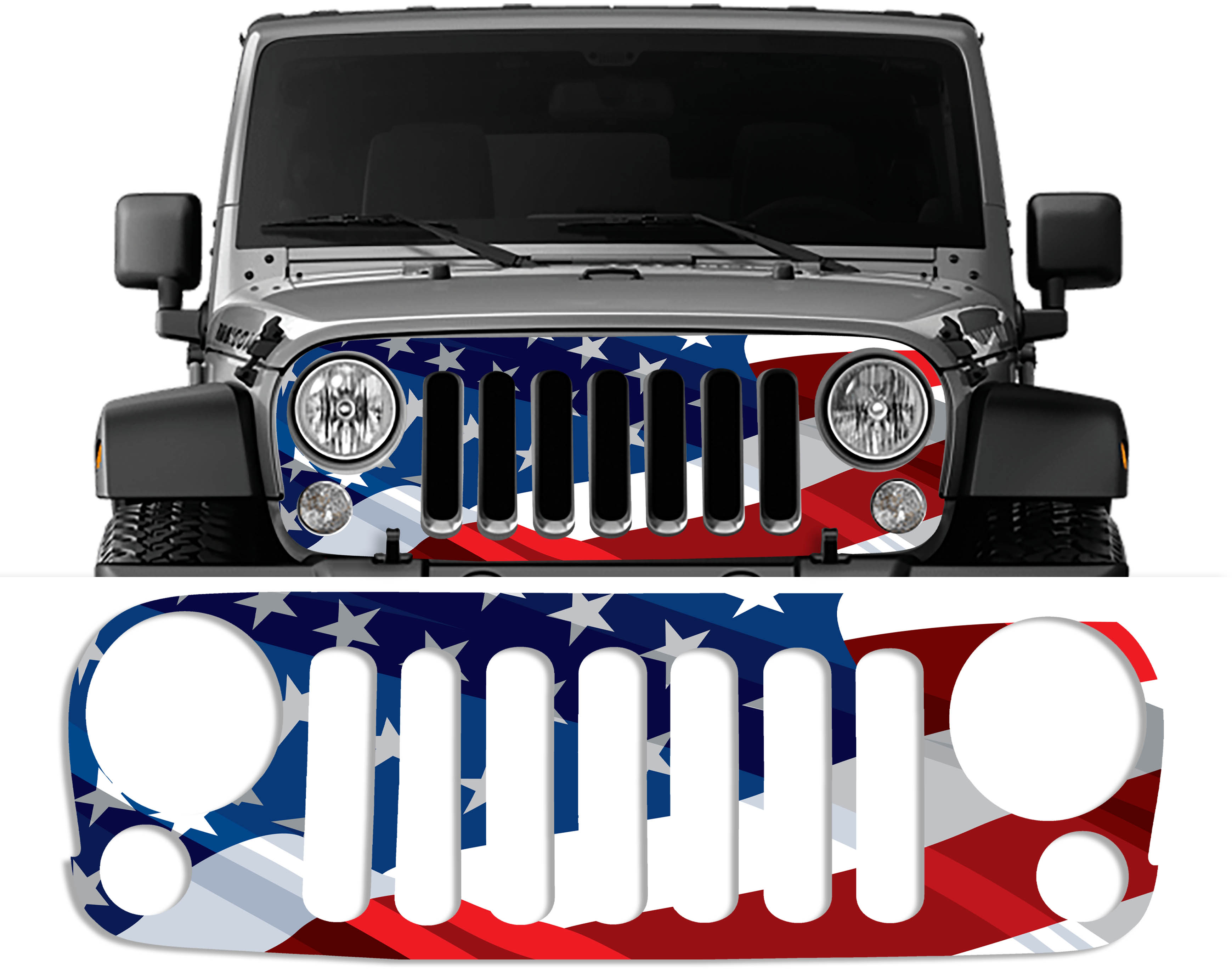 Wavey American Flag Grille Skin Vinyl Graphic for JJK & JKU Wranglers
