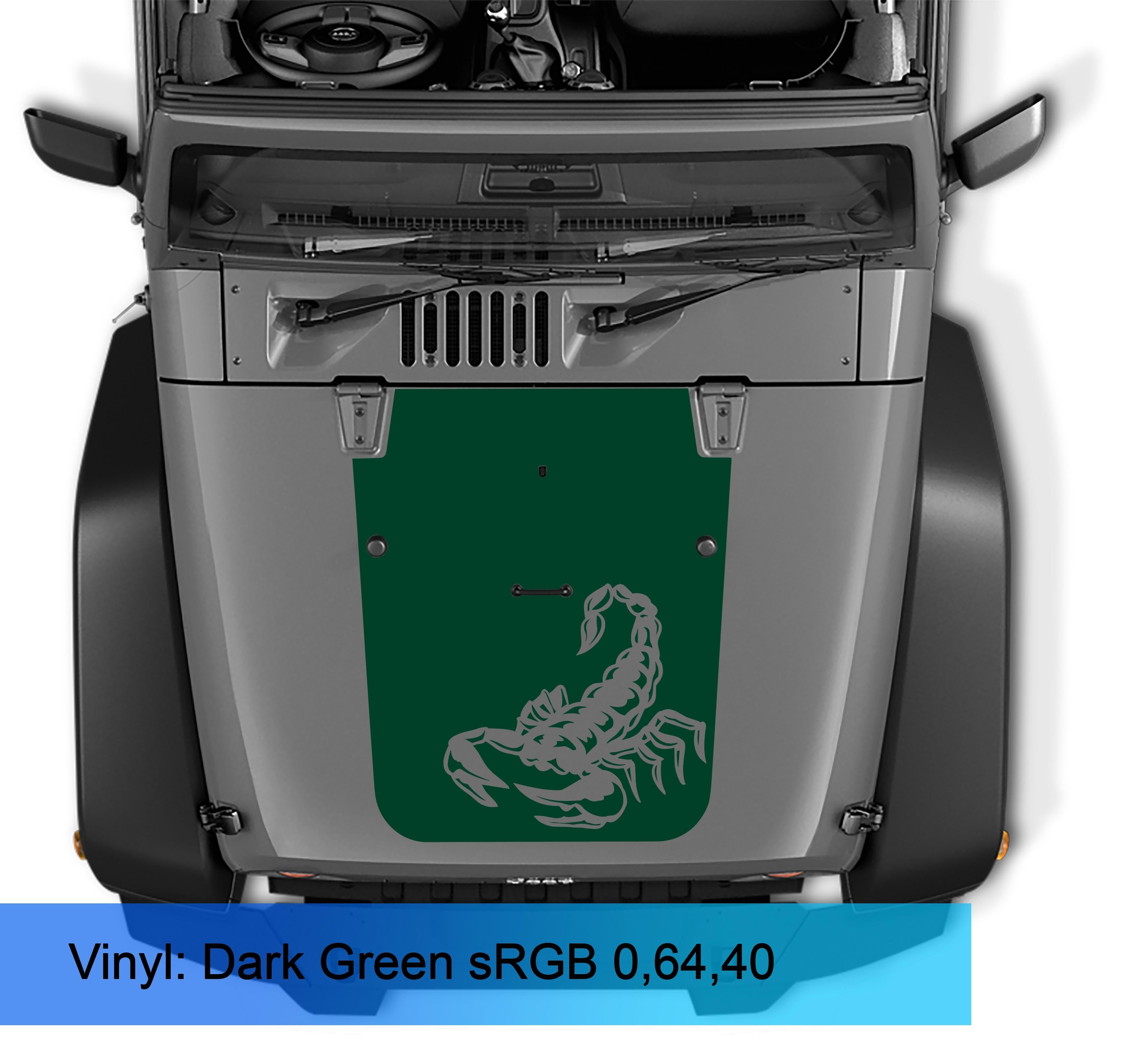 Dark Gray scorpion blackout hood decal swatch for Jeep Wrangler JK 2007-2017 hood panel