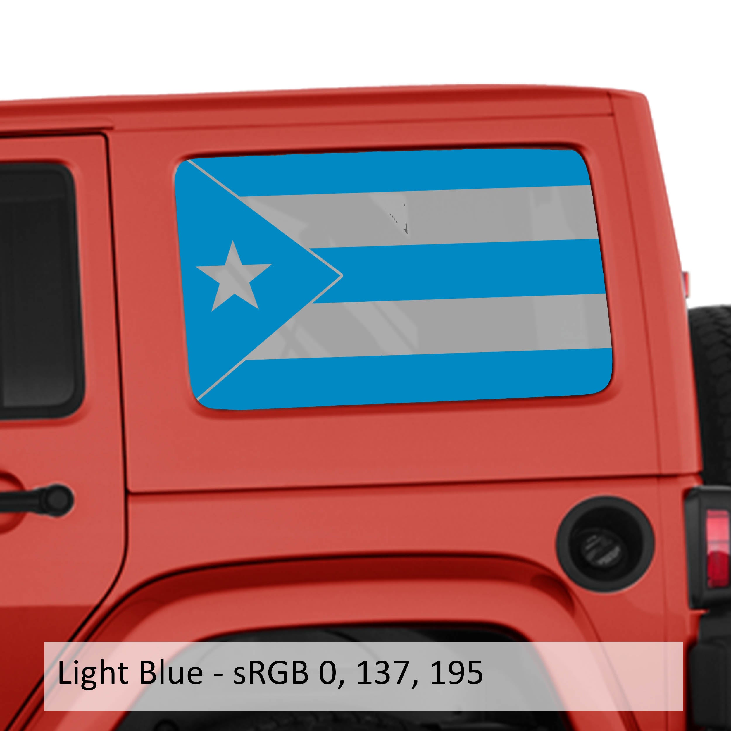 Light Blue Puerto Rico flag hardtop window decal swatch for Jeep Wrangler JKU 07-18