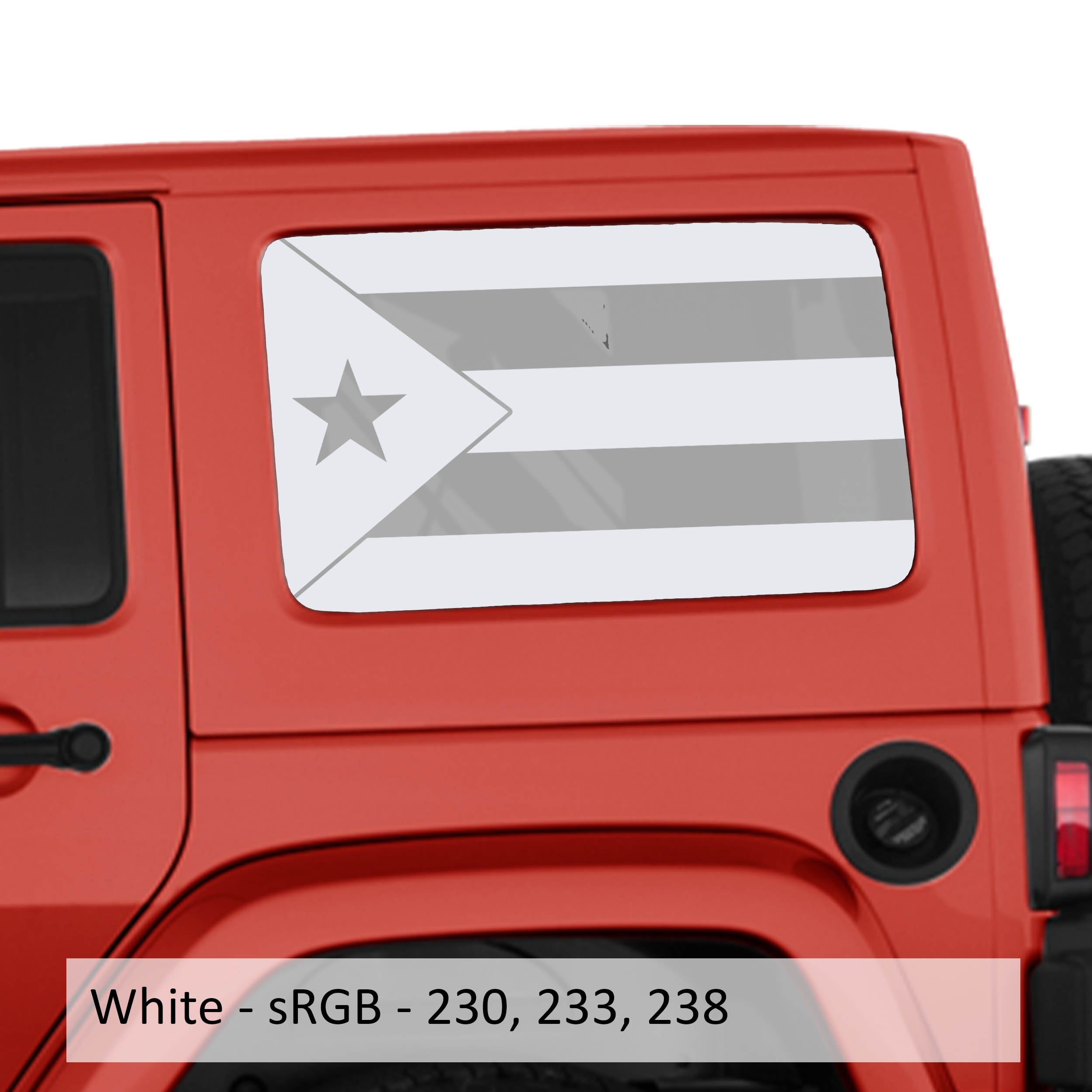 White Puerto Rico flag hardtop window vinyl decal swatch for Jeep Wrangler JKU 2007-2018