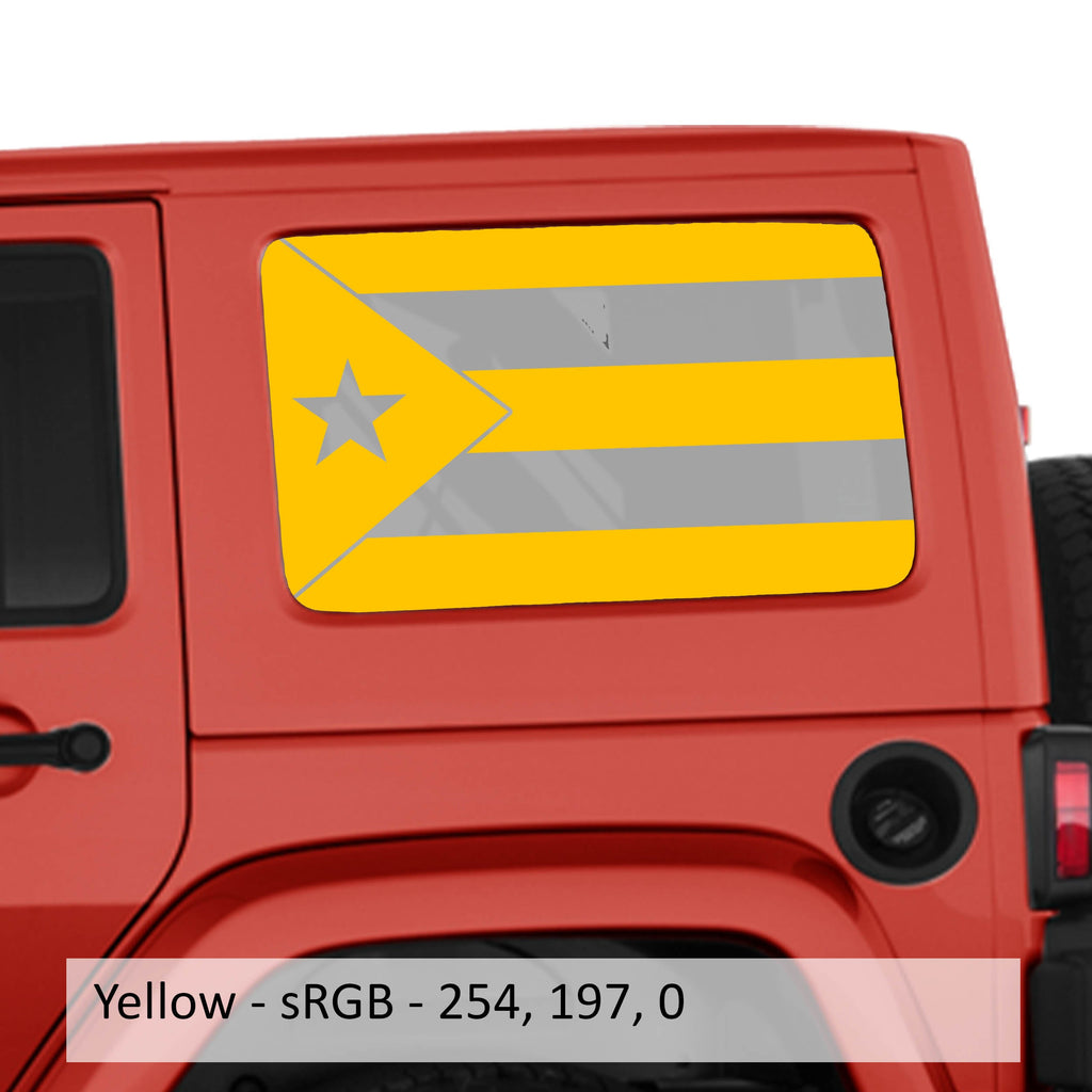Yellow Puerto Rico flag hardtop window vinyl decal swatch for Jeep Wrangler JKU 2007-2018