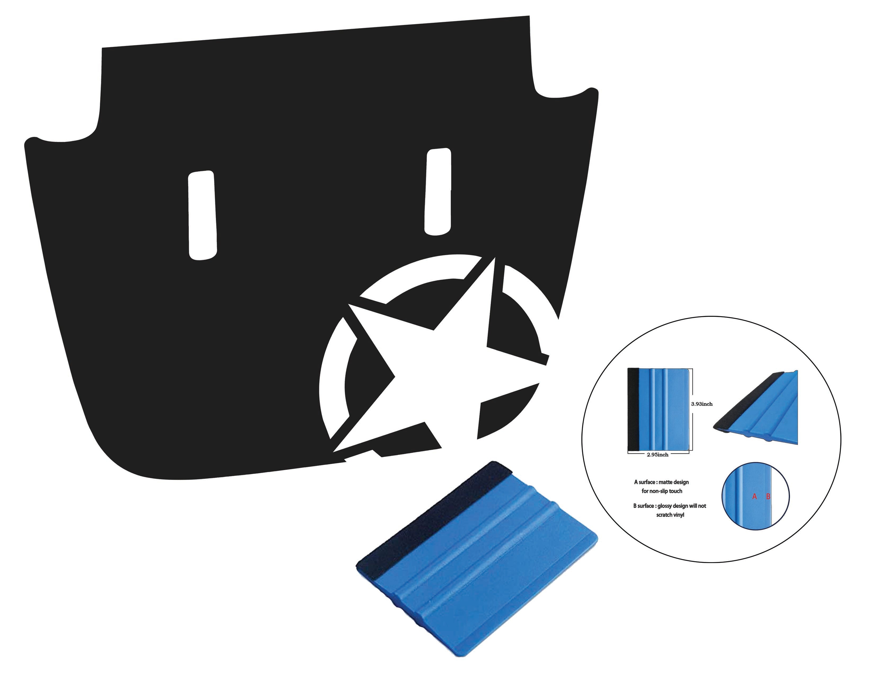 Alpha Romeo military star blackout hood decal in black vinyl with washer cutouts and squeegee