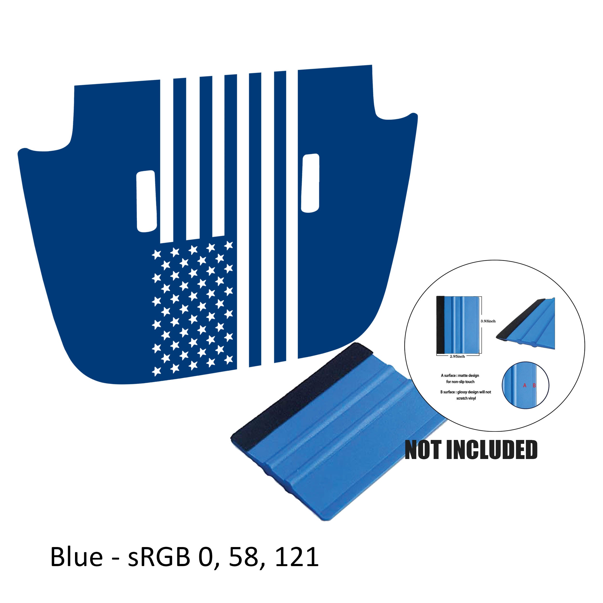 Blue American flag blackout hood decal installed on JL Wrangler or JT Gladiator Sport hood