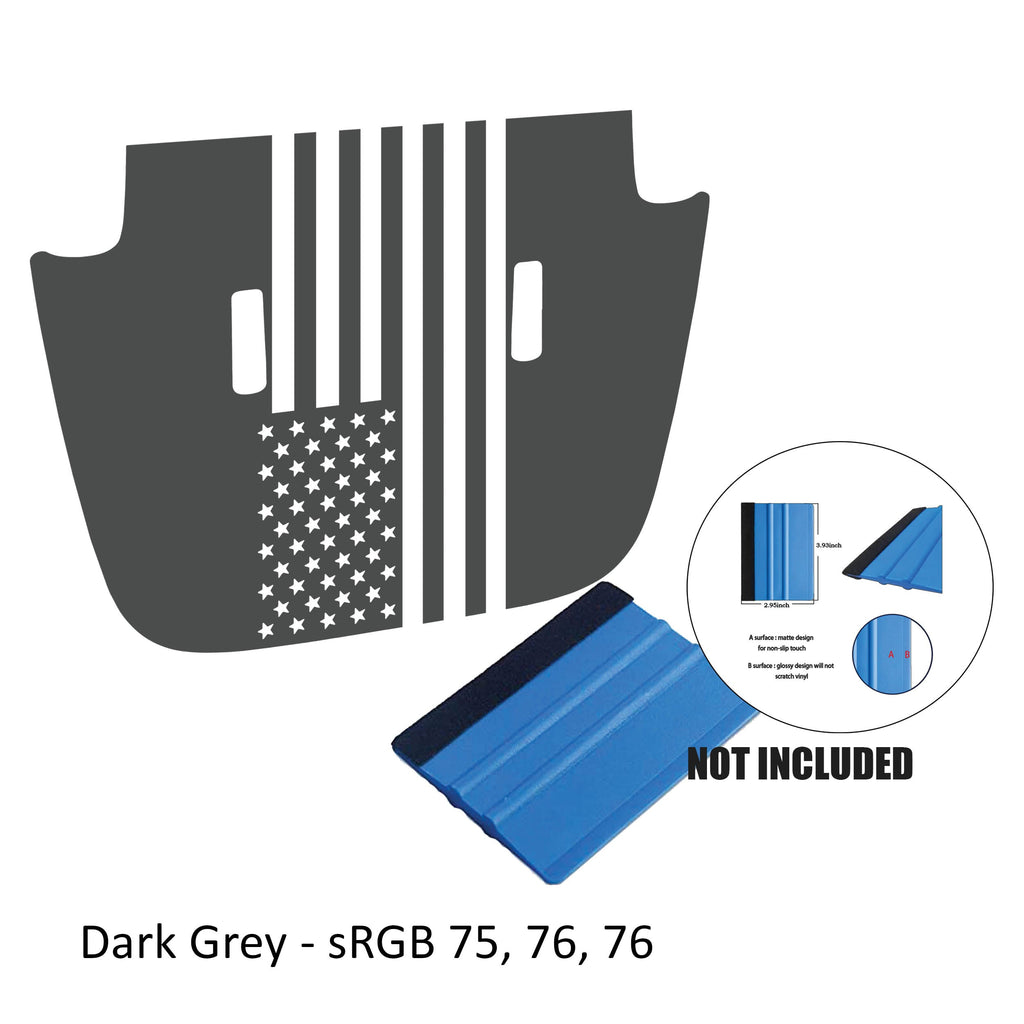 Dark gray American flag blackout hood decal on JL Wrangler or JT Gladiator Sport hood panel