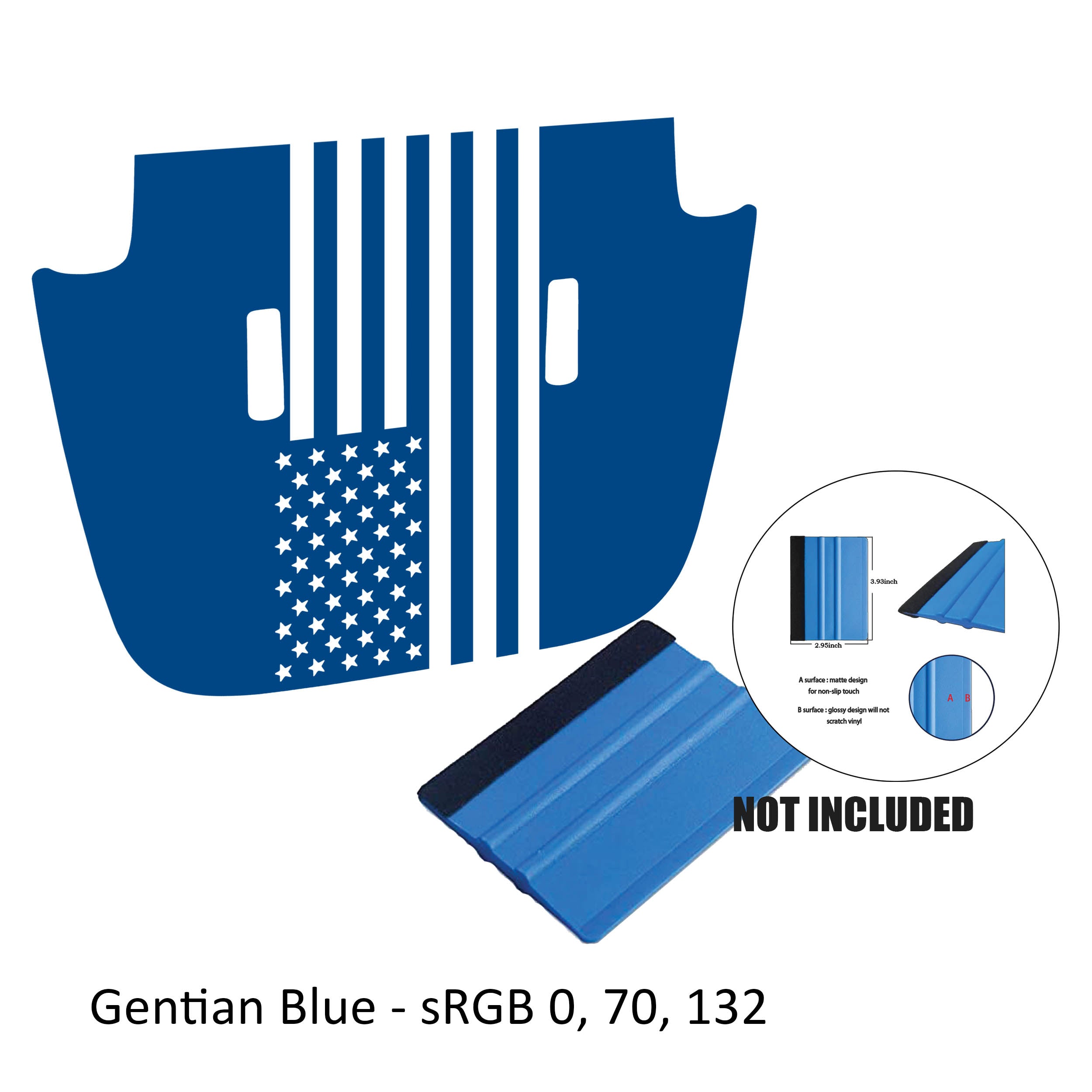 Gunmetal blue American flag blackout hood decal on JL Wrangler or JT Gladiator Sport hood