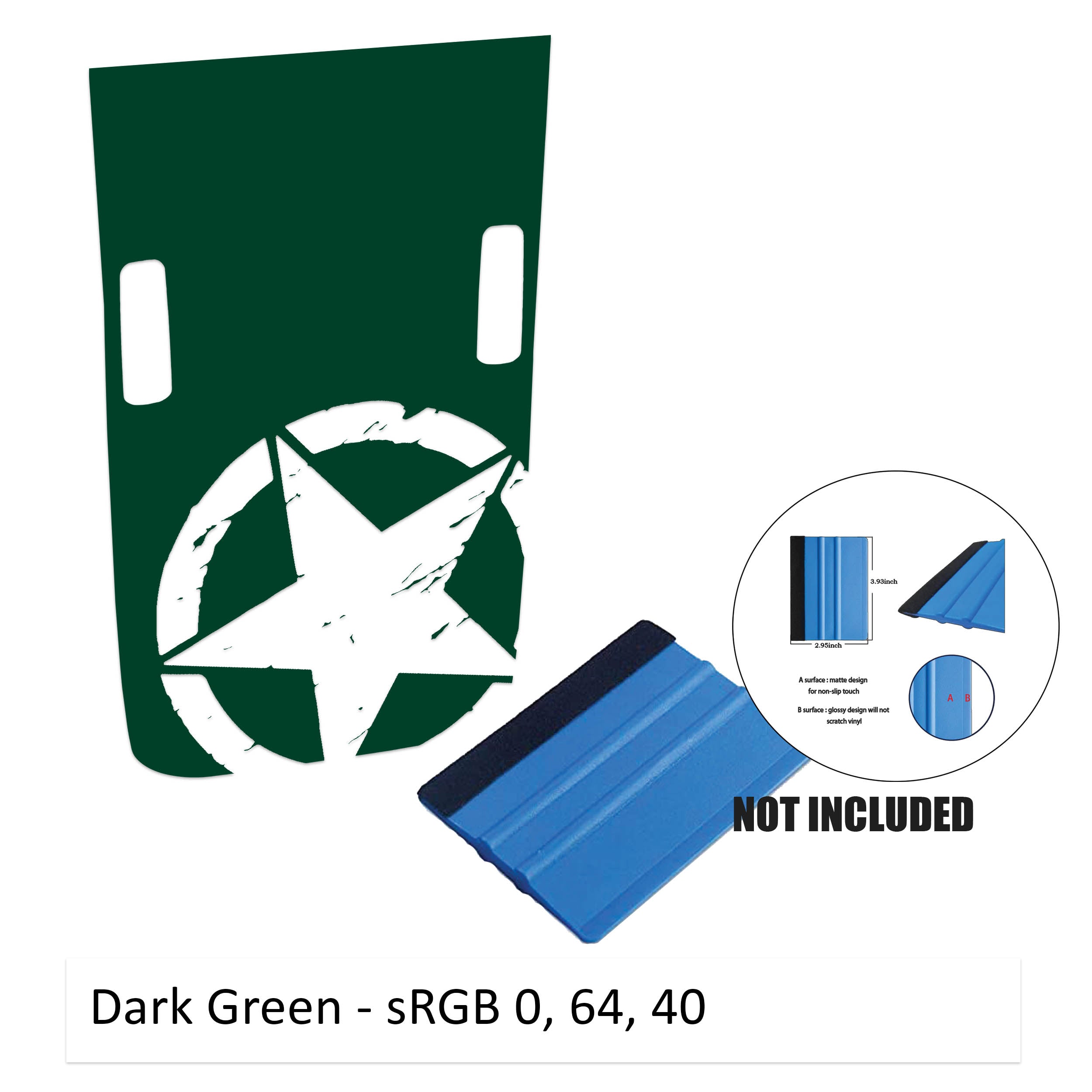 Dark green corner Rubicon hood decal showing distressed Alpha Romeo military star plus color sample card