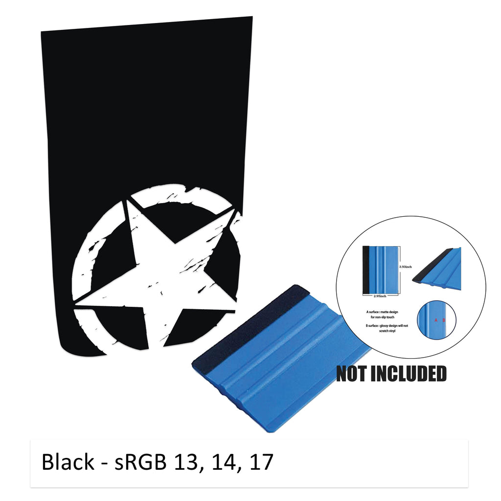 Black corner Rubicon hood decal featuring distressed Alpha Romeo military star shown flat with no washer holes