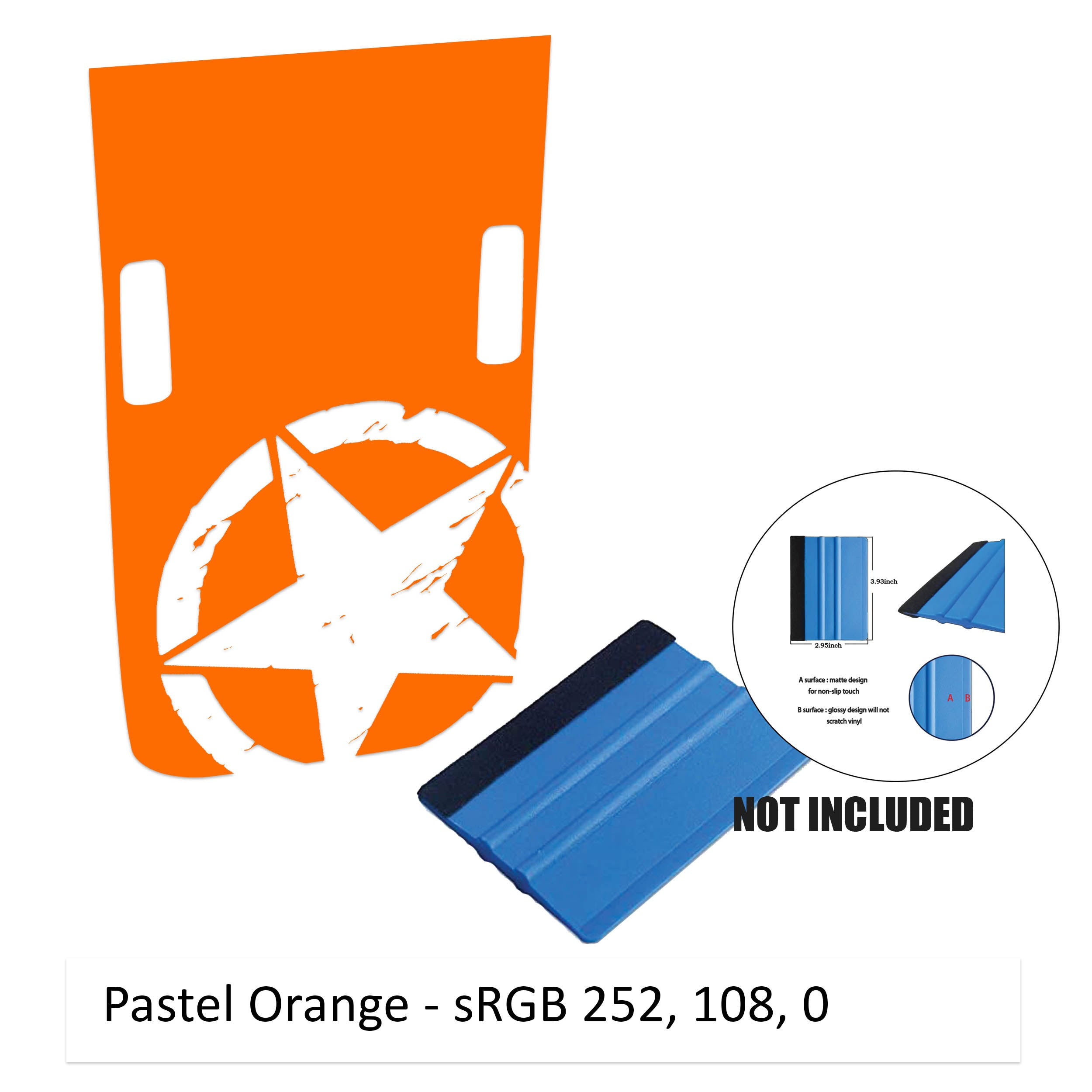 Pastel orange corner Rubicon hood decal showing distressed Alpha Romeo military star plus color reference card