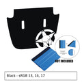 Black corner hood decal flat product shot of v2 Gladiator Alpha Romeo star design with color sample card