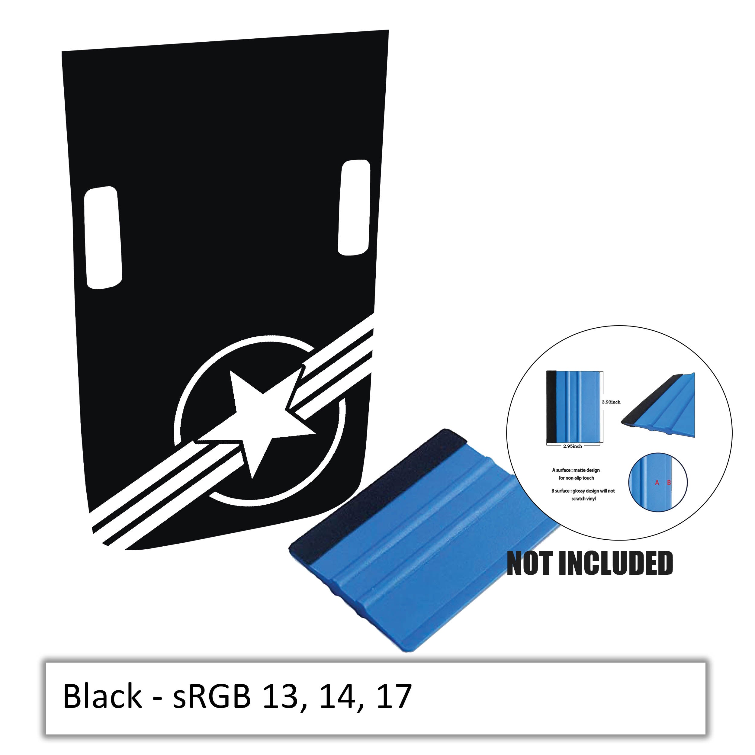 Black corner Rubicon hood decal featuring US roundel v2 design with cowl washer cutouts and color reference