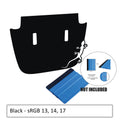 Black hood decal flat product photo featuring side-profile crawling gecko lizard cutout and color sample card