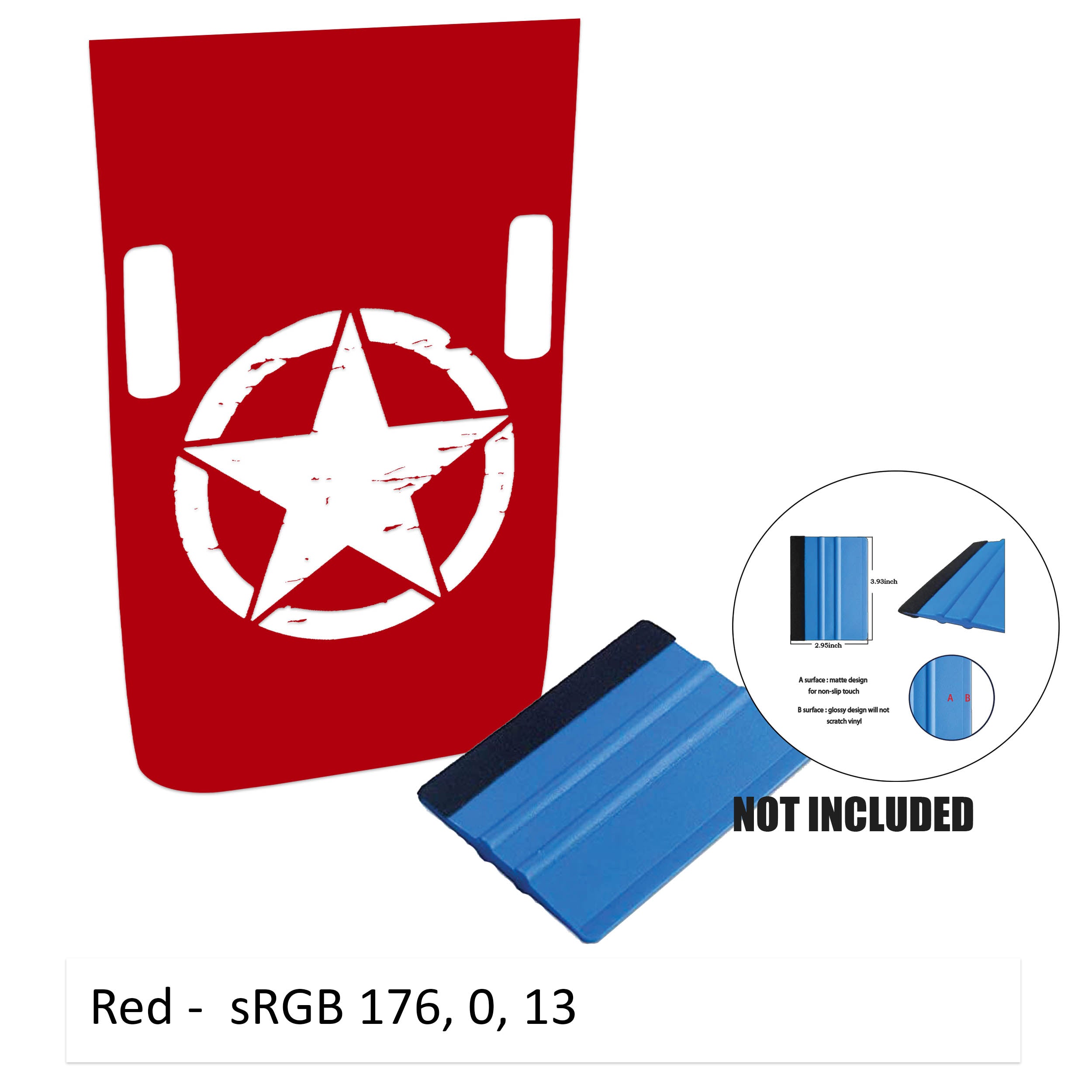 Red Rubicon hood decal featuring distressed Alpha Romeo military star with washer cutouts and color reference