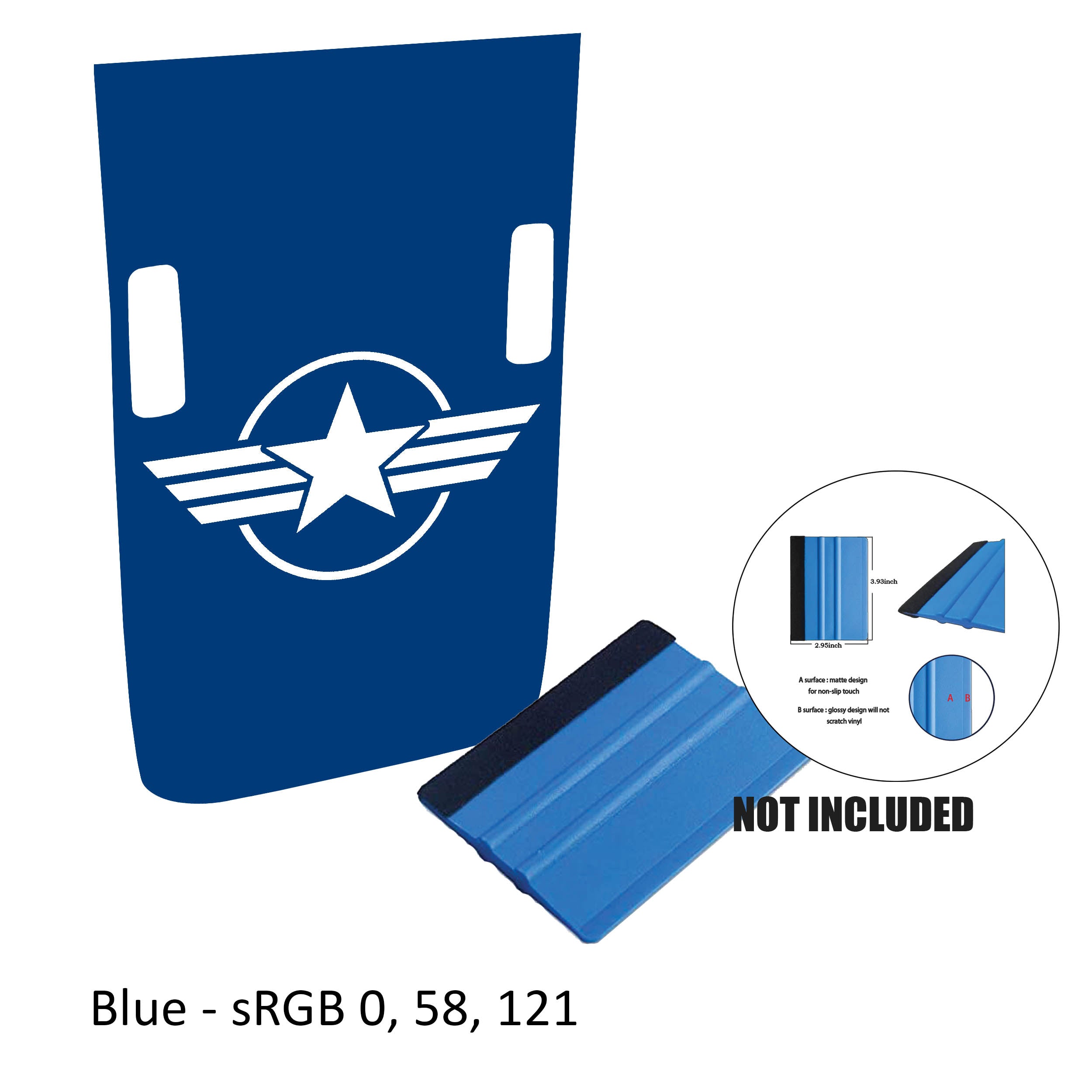 Blue Rubicon hood decal featuring the full US military roundel emblem with washer cutouts and color sample