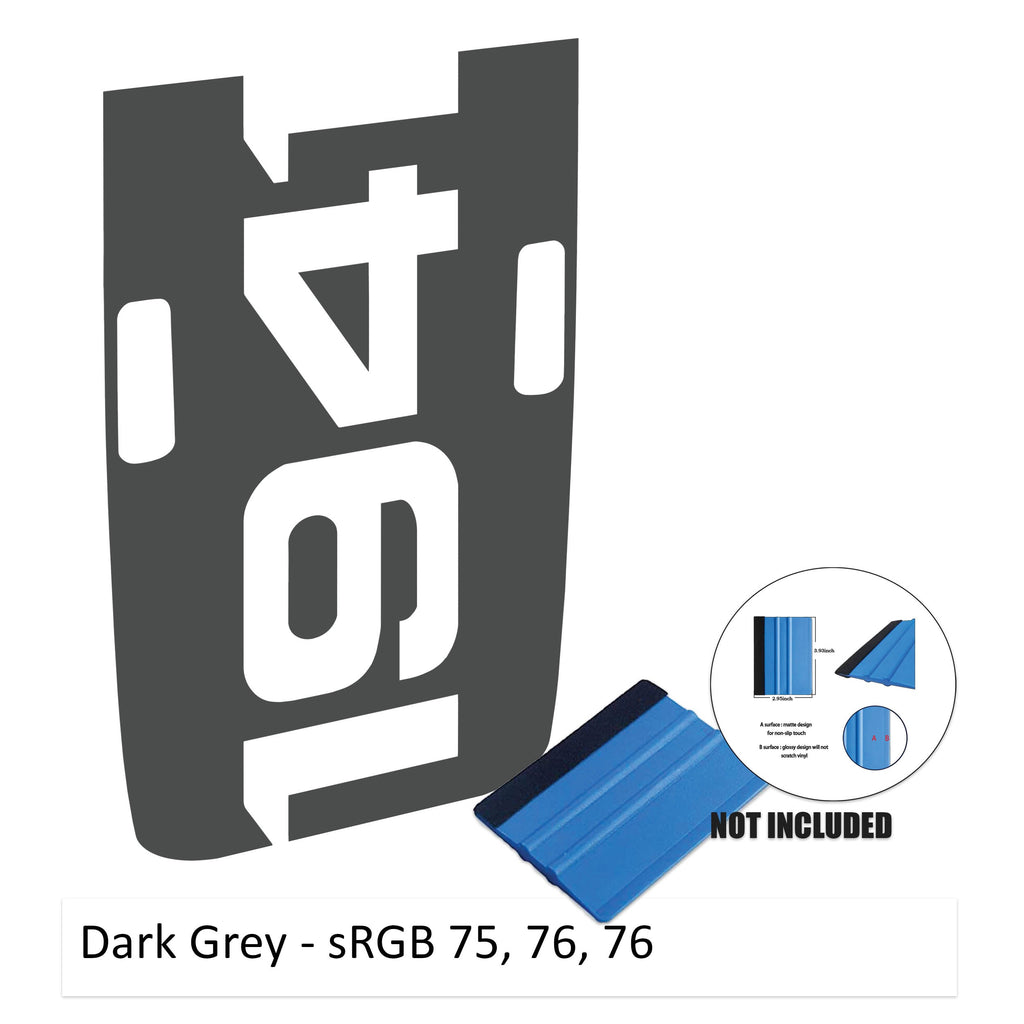 Dark grey 1941 power-dome blackout hood decal shown on 2018+ Jeep Wrangler Rubicon hood