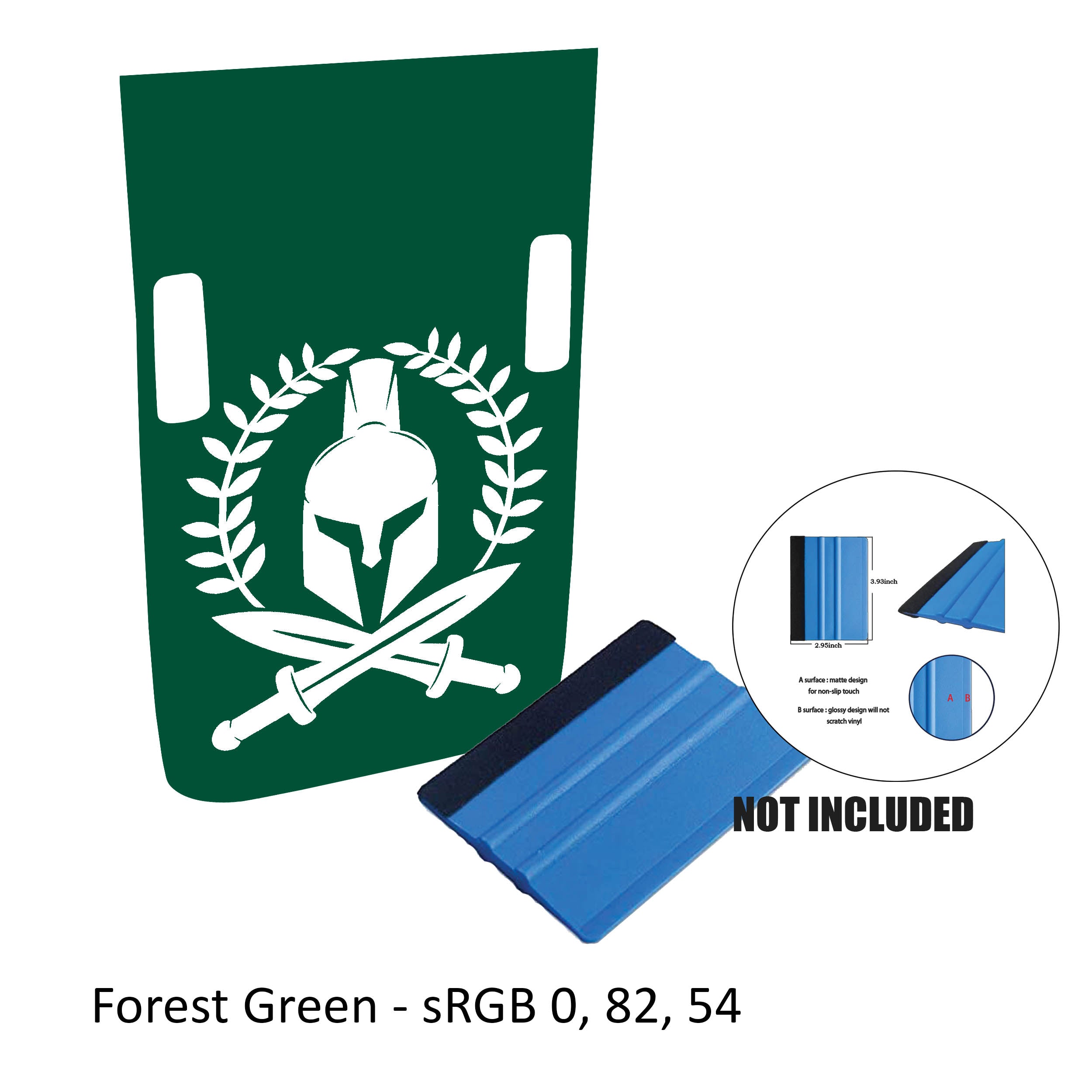 Forest green Rubicon hood decal showing Spartan helmet with laurel wreath and crossed swords plus color card