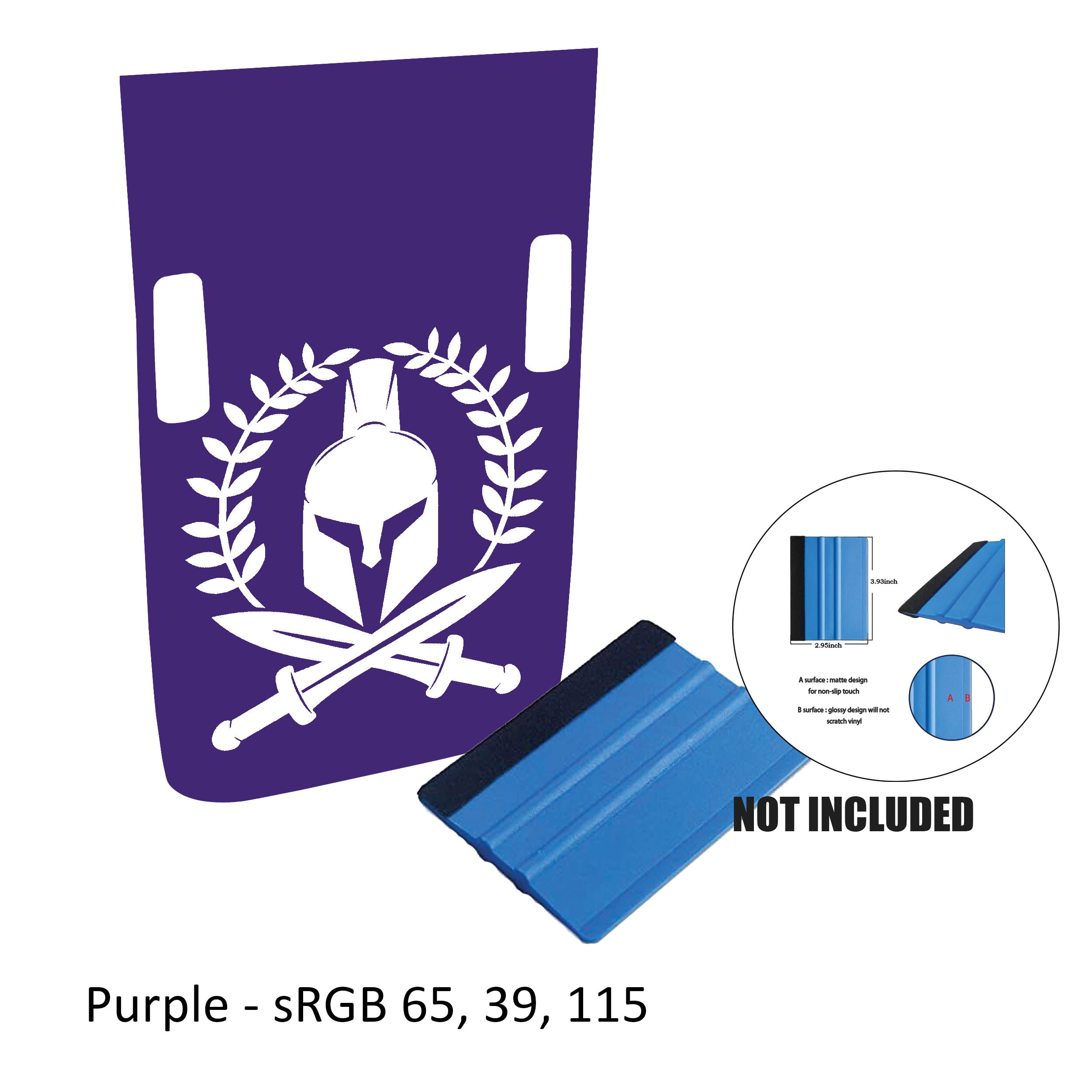 Purple Rubicon hood decal featuring Spartan helmet with laurel wreath and crossed swords plus color reference