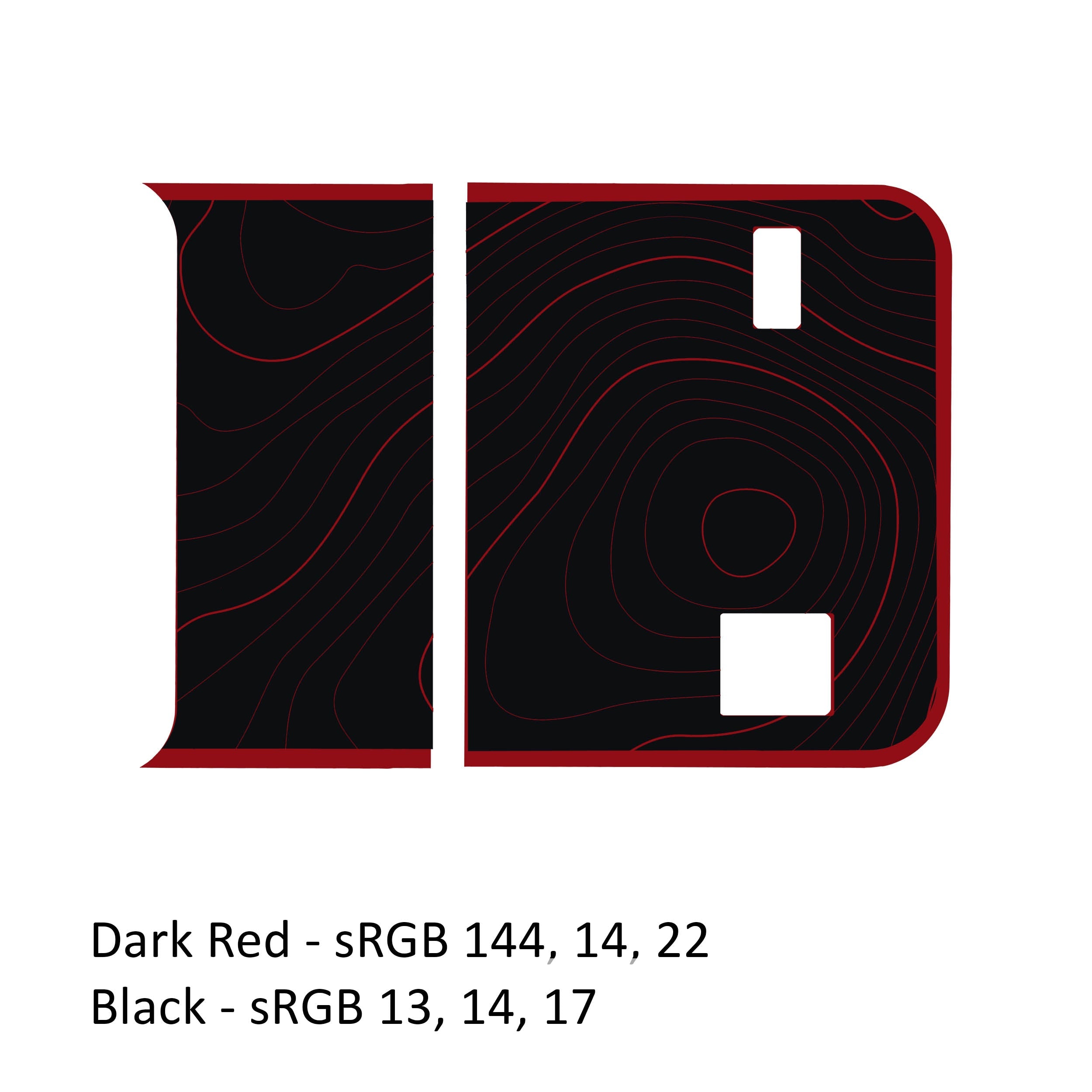 Dark red and black topographic bordered blackout JL Wrangler tailgate decal close-up view