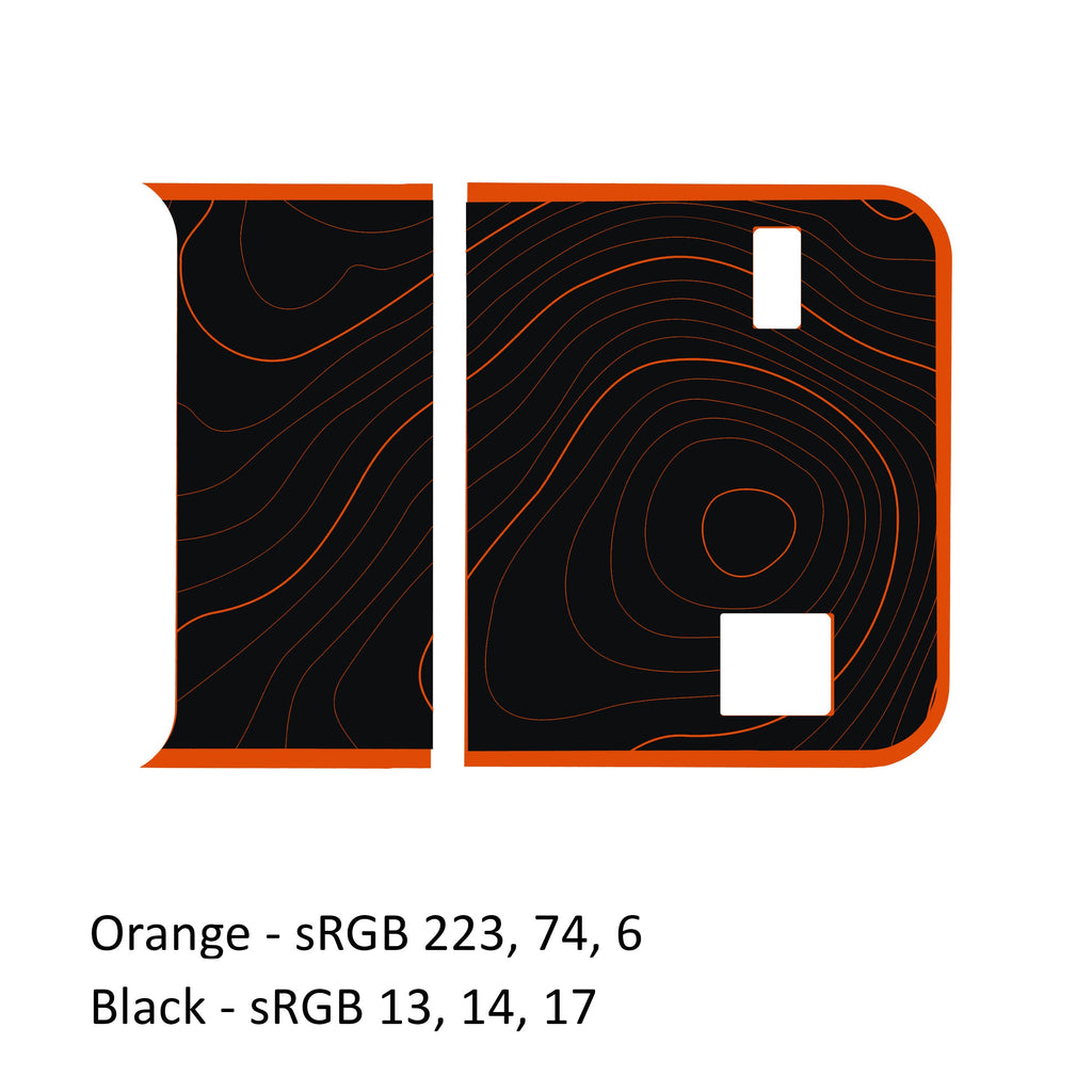 Orange and black topographic bordered blackout 2-color JL Wrangler tailgate decal