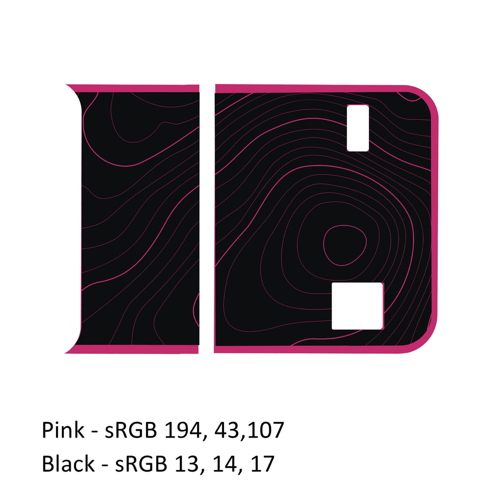 Pink and black topographic bordered blackout 2-color tailgate decal for JL JLU Wrangler rear