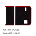 Dark red and black topographic bordered blackout tailgate decal pictured on a JL Wrangler tailgate