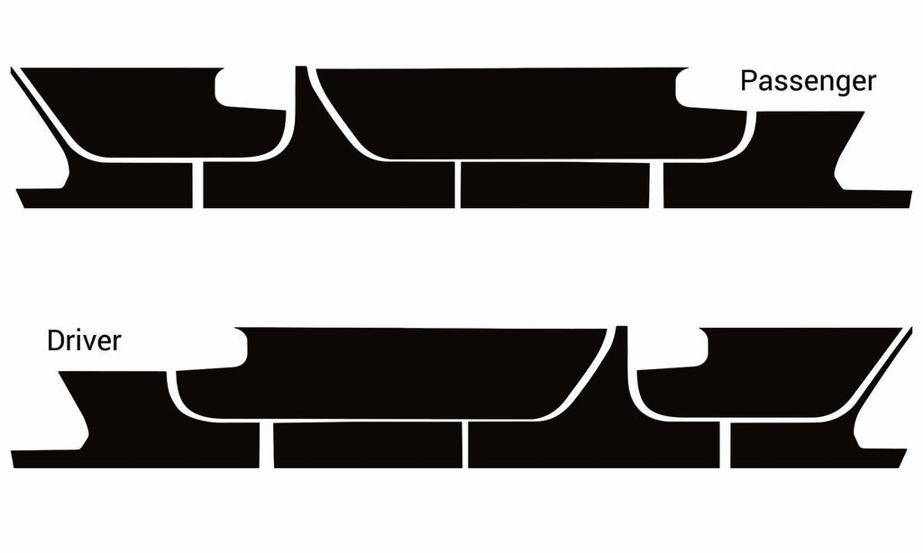 JLU Wrangler rocker panel decal kit shown as driver and passenger black cutout templates ready to apply