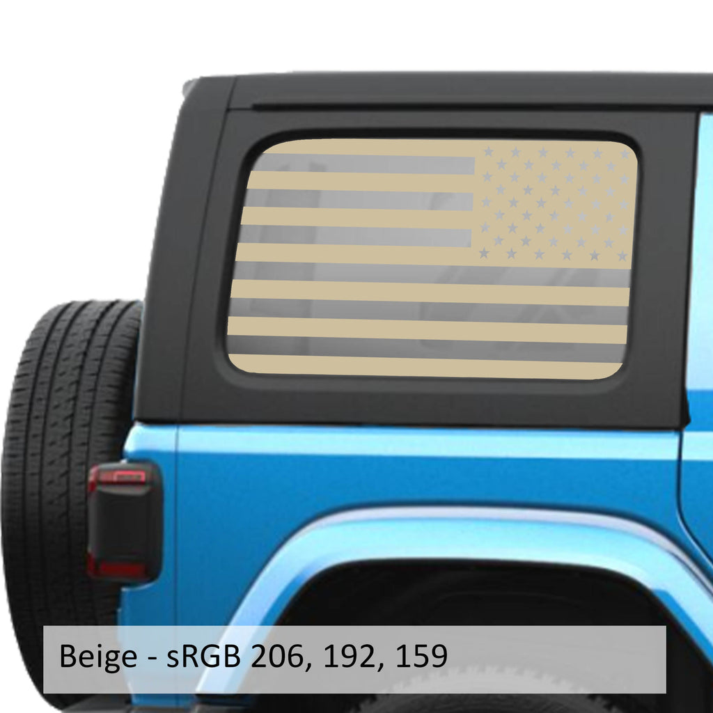 Beige American flag JLU hardtop window decal set for Jeep Wrangler JLU 2018 plus four-door