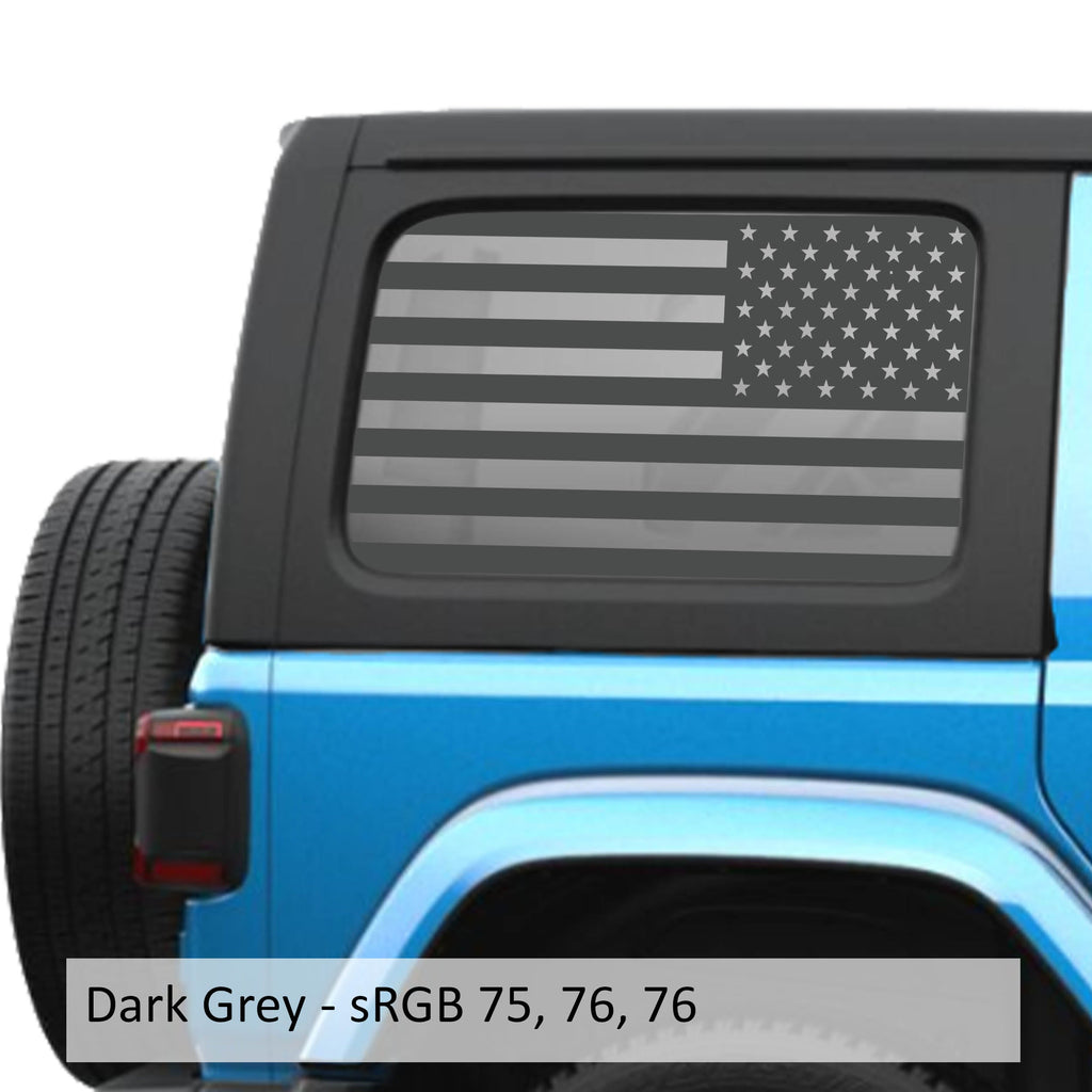 Dark gray American flag JLU hardtop window decal set for Jeep Wrangler JLU 2018 plus