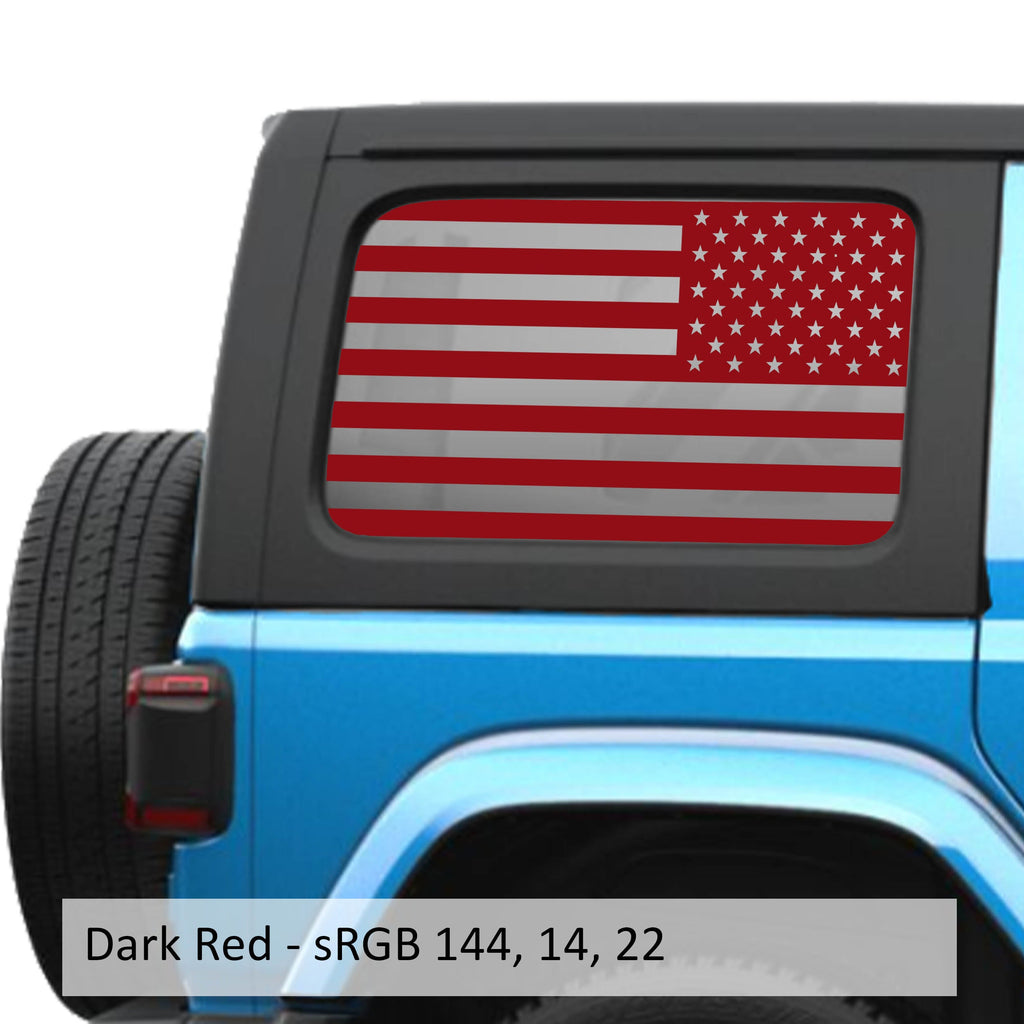 Dark red American flag JLU hardtop window decal set for Jeep Wrangler JLU 2018 plus