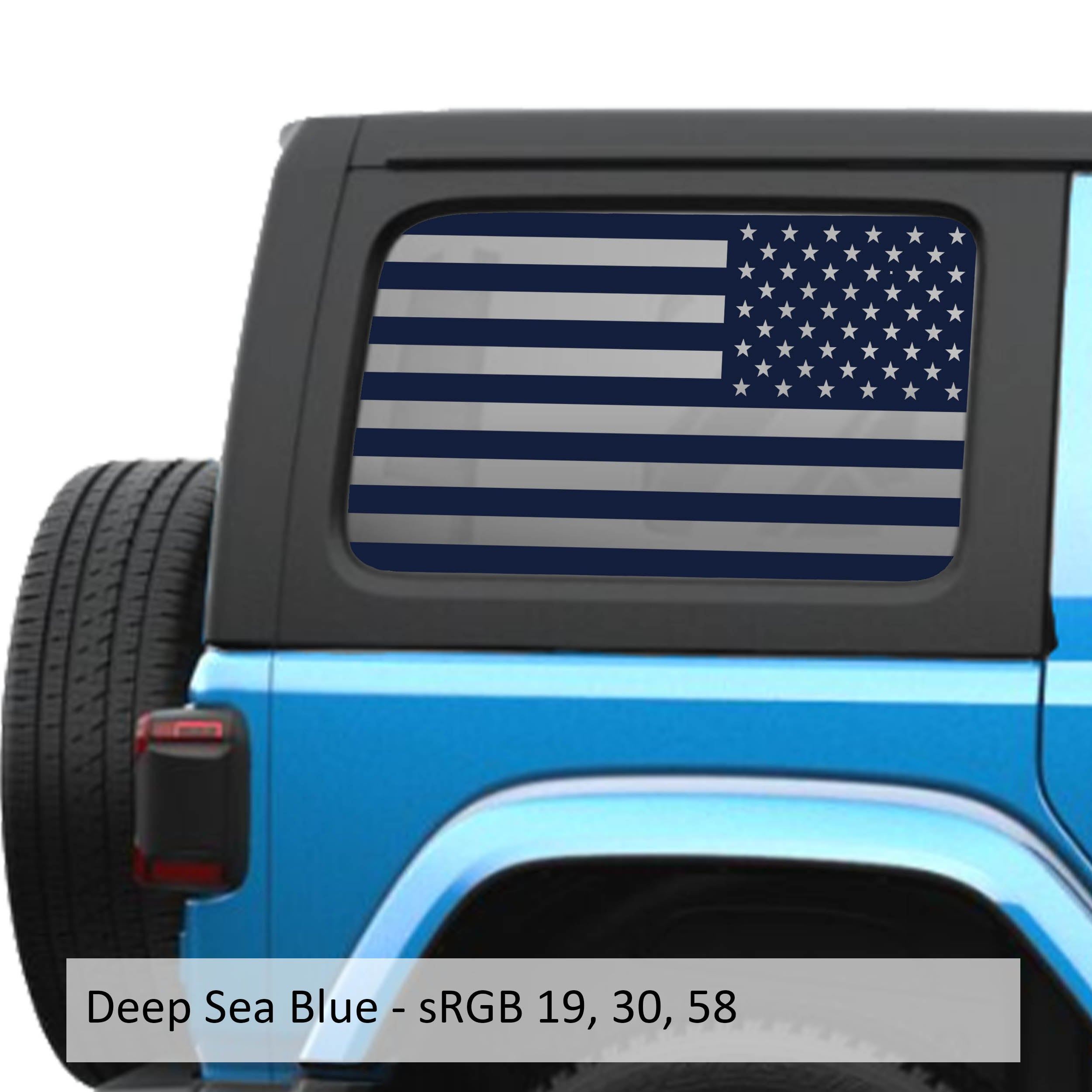 Deep sea blue American flag JLU hardtop window decal set for Jeep Wrangler JLU 2018 plus